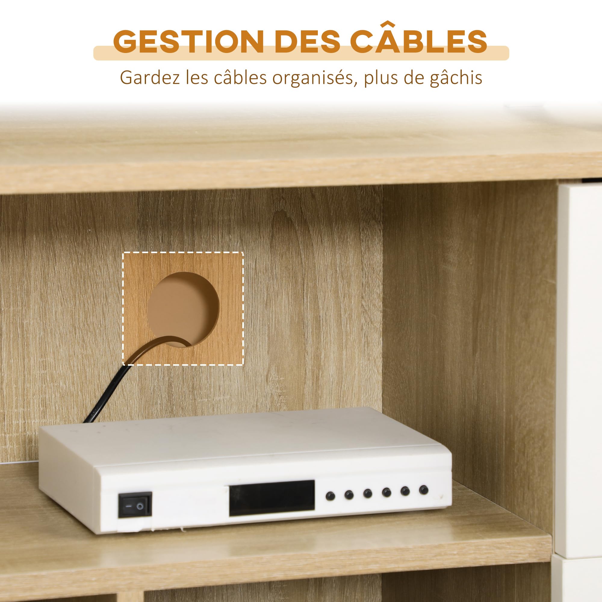 HOMCOM Meuble TV Banc TV jusqu'à 45 Pouces Pattes en Bois Massif 3 Niches | 1 Meuble avec Porte, 2 Tiroirs