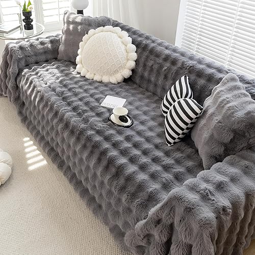 Miniatura 8 de Funda mullida de felpa para sofá, funda de sofá de piel sintética para sofá de 3 cojines, funda para sofá seccional, fundas cálidas en forma de L