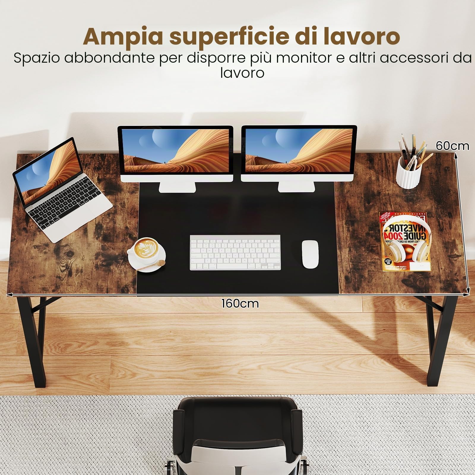 LIFEZEAL Scrivania per computer da 160 x 60 cm, tavolo da ufficio con telaio metallico, scrivania grande, tavolo da conferenza, vento industriale, per ufficio a casa, sala conferenze