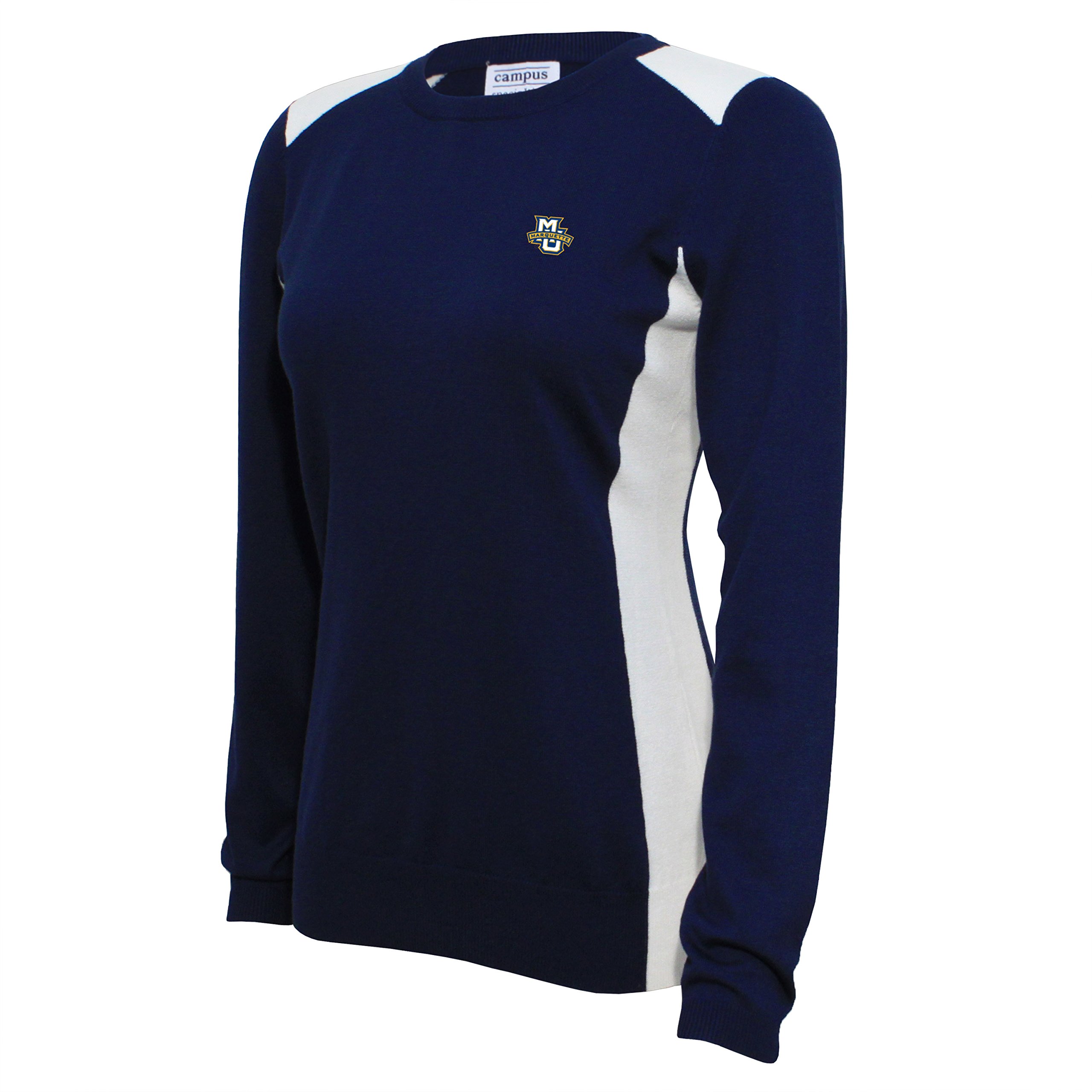 NCAA Marquette Golden Eagles Women's Campus Specialties Color Block Crew Neck SWTR, Navy, XX-Large