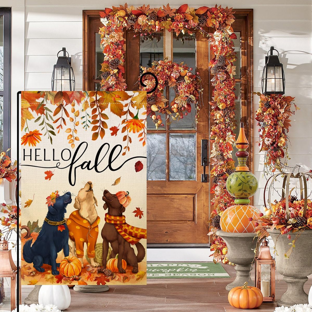 BLKWHT Fall Dogs Garden Flag 12x18 Vertical Double Sided Autumn Leaves Thanksgiving Holiday Outside Decorations Burlap Yard Flag BW506 - Image 3