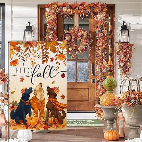 Miniatura 3 de BLKWHT Bandera de jardín de perros de otoño de 12 x 18 pulgadas, vertical, de doble cara, hojas de otoño, Acción de Gracias, vacaciones,