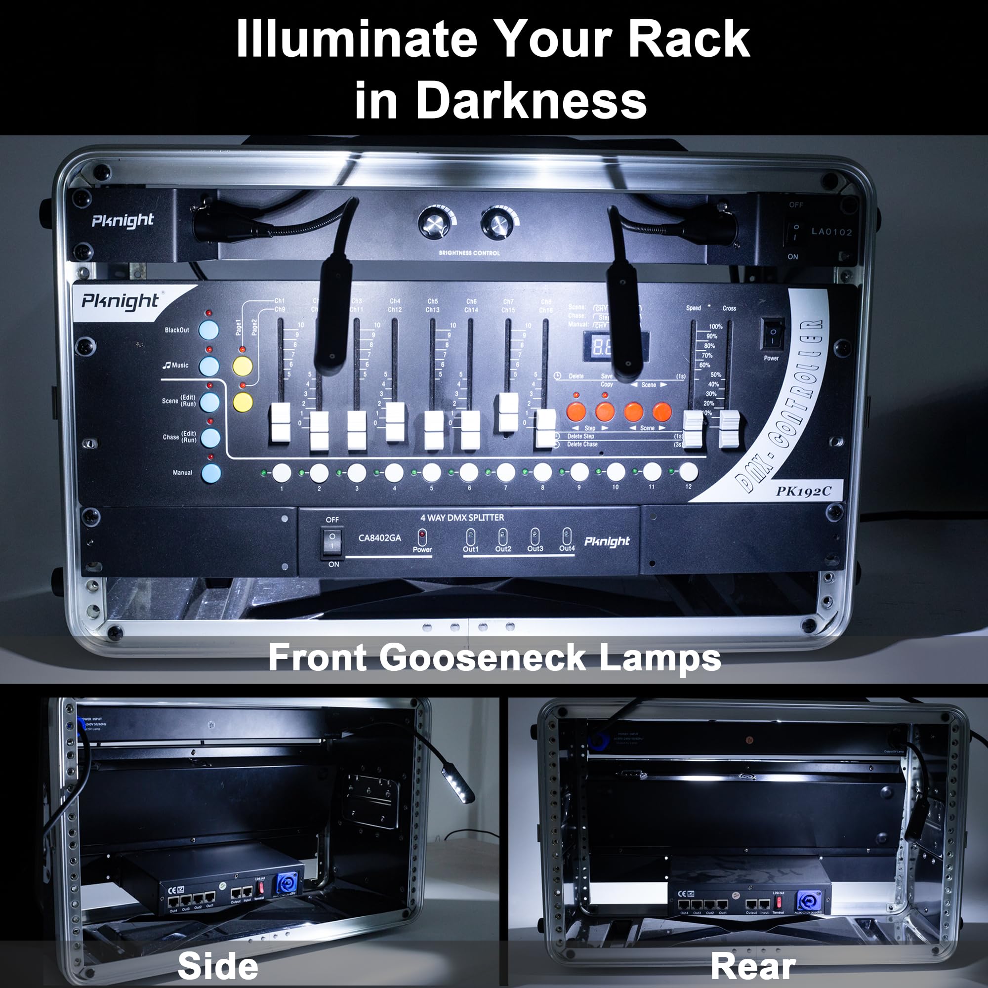 Rack Mount Gooseneck LED Light with 3 Dimmable Lamps, PowerCON Input & Detachable XLR – LA0102