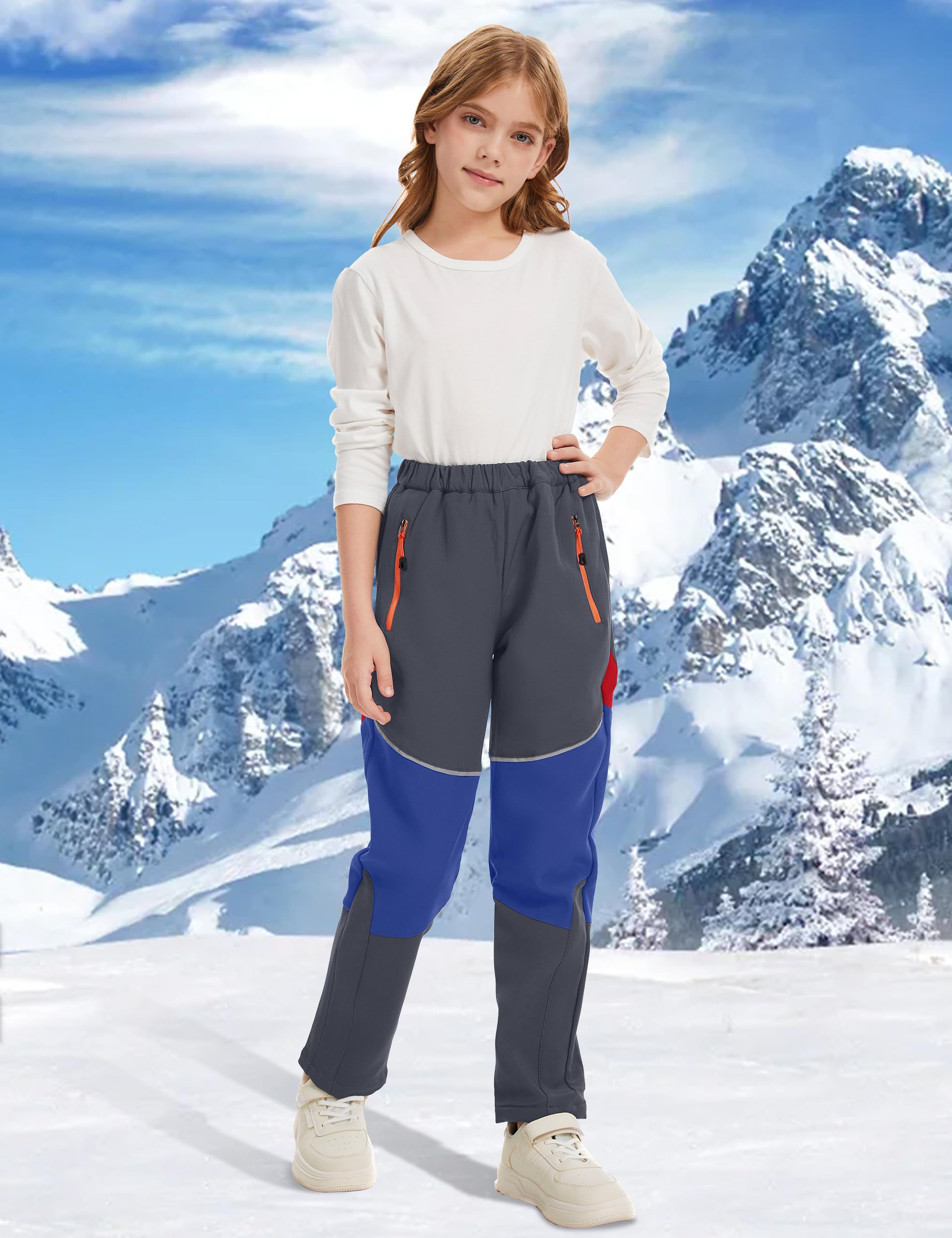Pantaloni da neve impermeabili per ragazzi e ragazze, pantaloni da sci isolati invernali foderati in pile, elastico in vita Softshell pantaloni da trekking per ragazzi