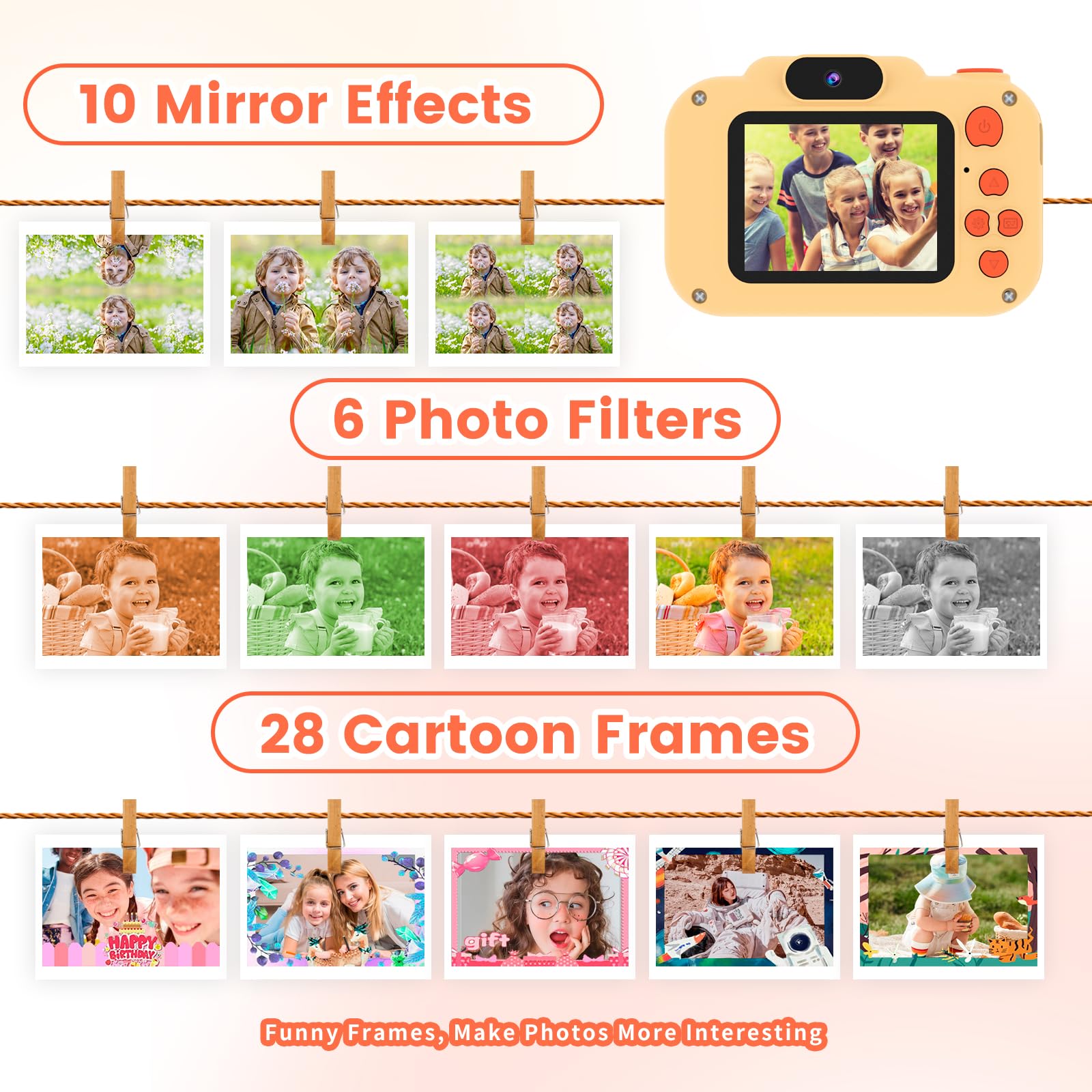 GlobalCrown Macchina Fotografica Bambini,Mini Ricaricabile Fotocamera Digitale Giocattoli per bambini Videocamera Regali per Ragazze Ragazzi da 3-8 Anni,12MP Video HD Schermo (Scheda 32 GB inclusa)