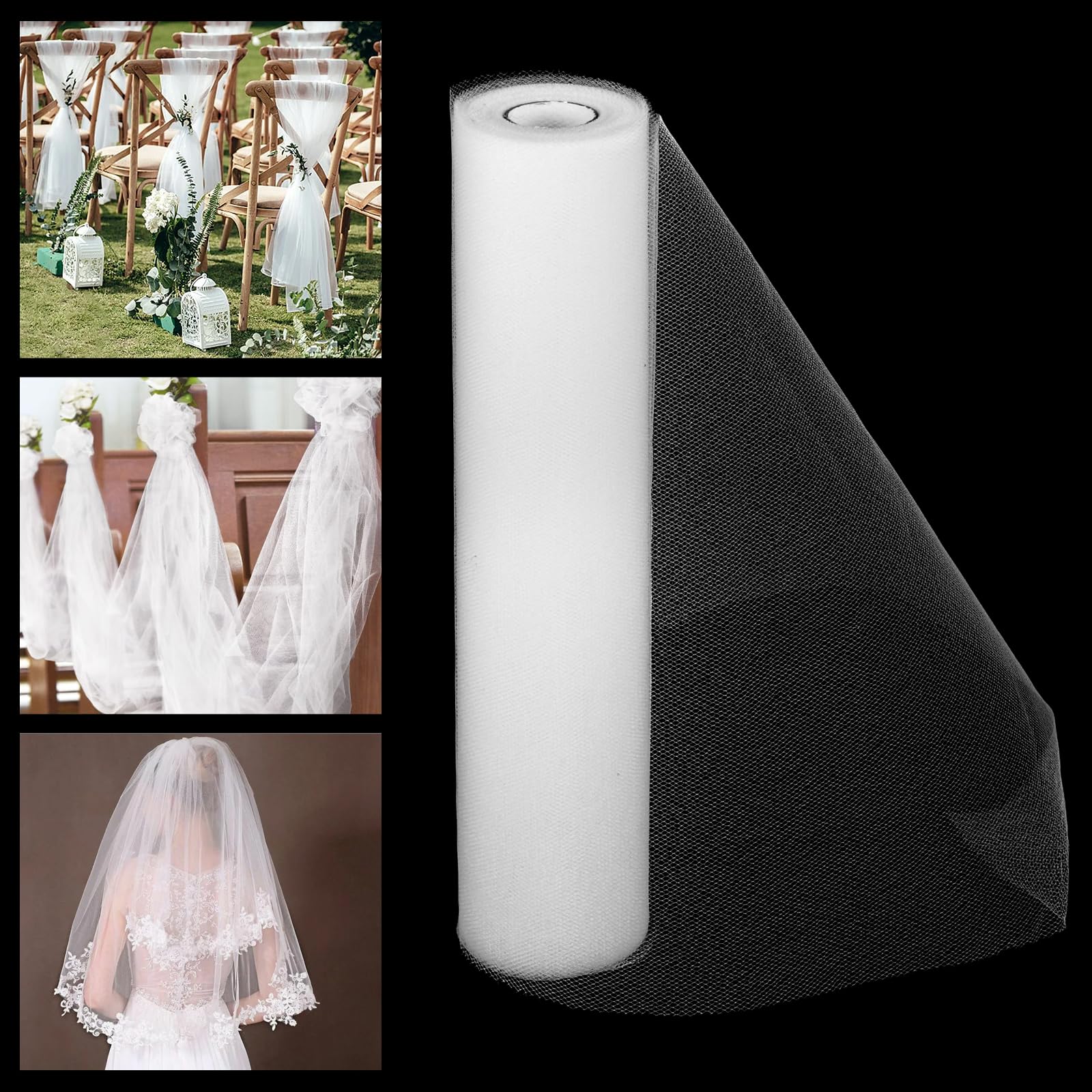 Alaoo White Tulle Fabrics Roll, 29CM*26M White Mesh Netting Fabric, Wedding Decoration Mesh for Present Wrapping DIY Sewing Crafts Wedding Party Decorations