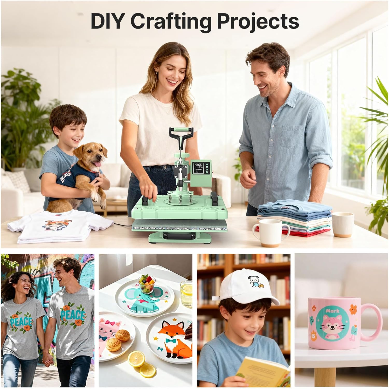 Slendor Heat Press Machine 12x15 inch, 5 in 1 360-Degree Swing Away Digital T Shirt Pressing Machine Multifunction Heat Transfer Sublimation Combo for T Shirts Mugs Hat Plate Cap, Green - Image 7