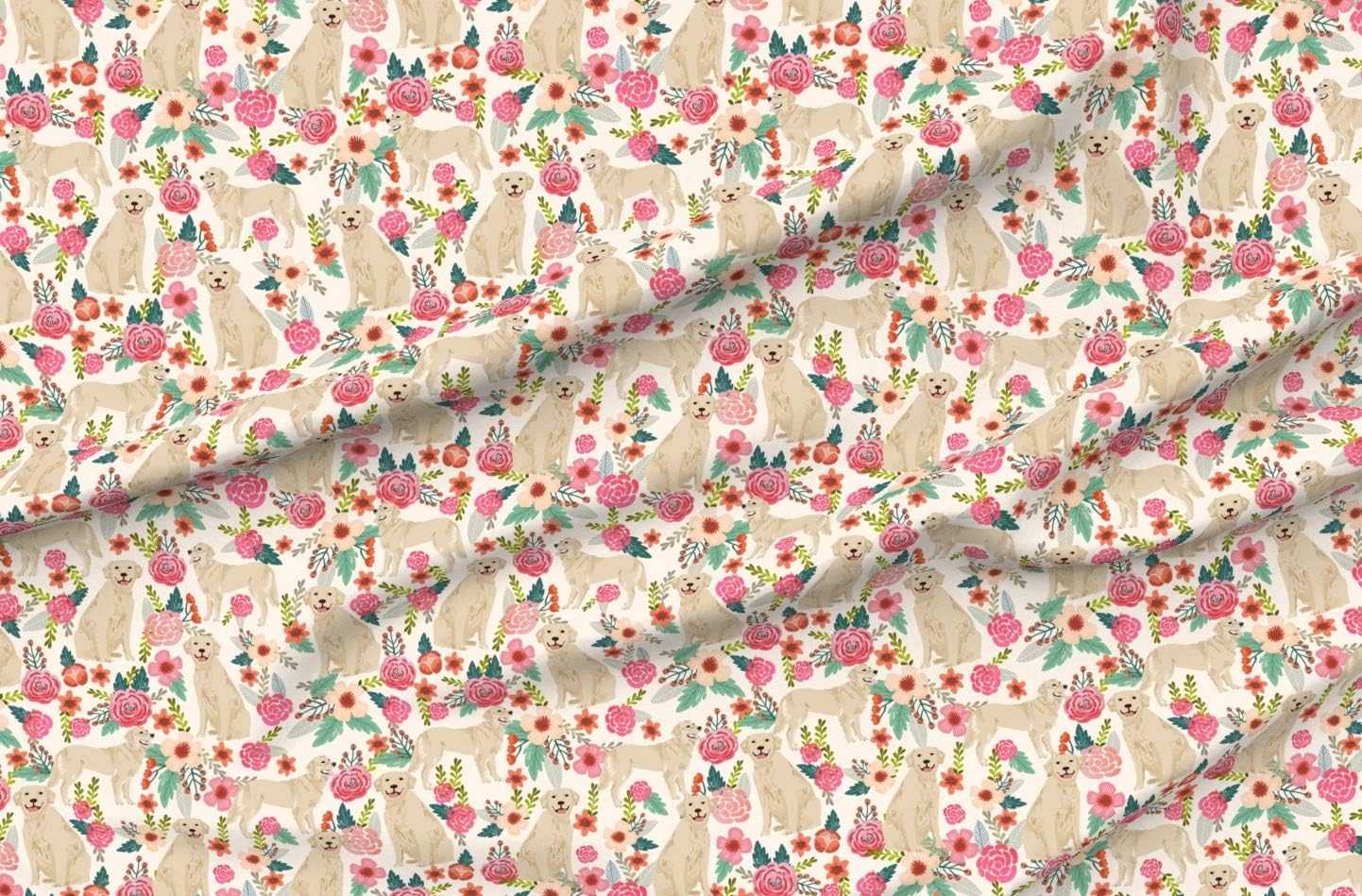 Spoonflower Fabric - Golden Retriever Floral Dogs Cream Dog Florals Neutral Printed on Minky Fabric by The Yard - Sewing Baby Blankets Quilt Backing Plush