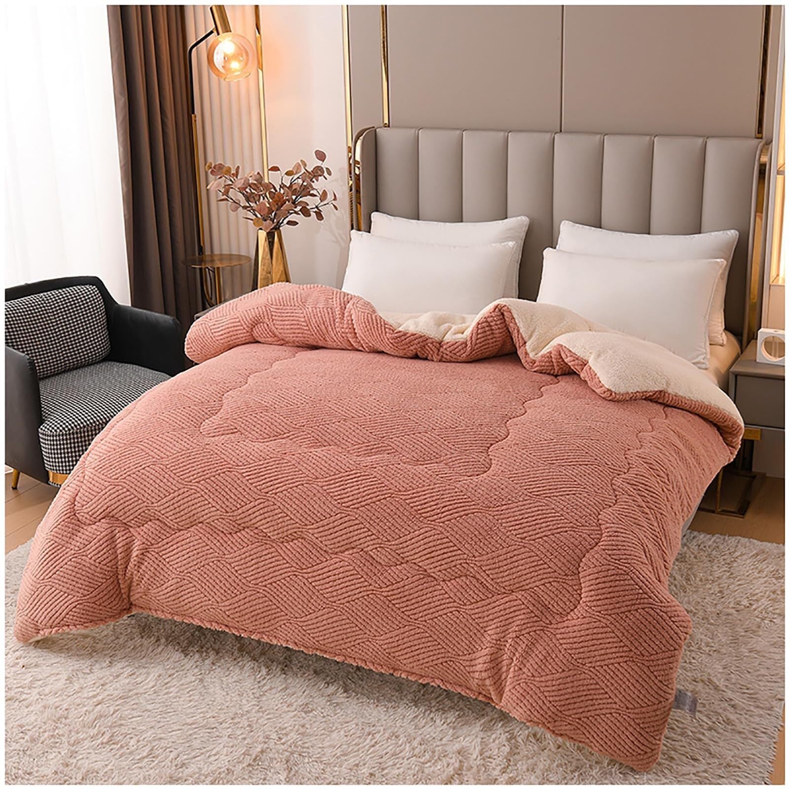 Thickened Super Warm Winter Quilt，Thicken Soft Warm Lamb Wool Blanket，Breathable & Fluffy Double-Sided Velvet Blanket(Color1,200x230cm(4kg))