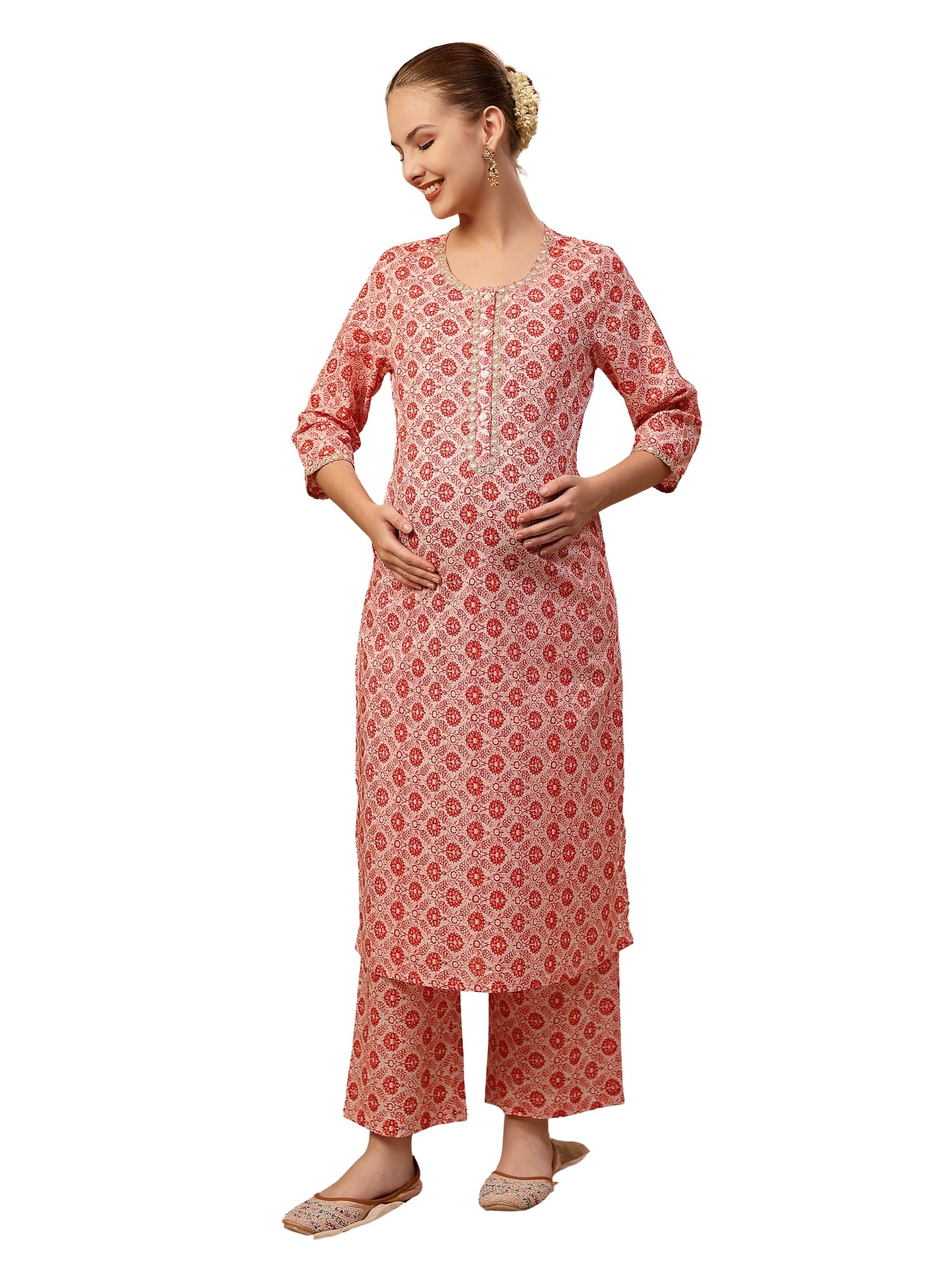 Maternity A-Line Kurta Pant Set with Button Feeding Access | Rayon Nursing Kurta with Pants, Pocket-Free | Pregnancy & Postpartum Wear-image-41