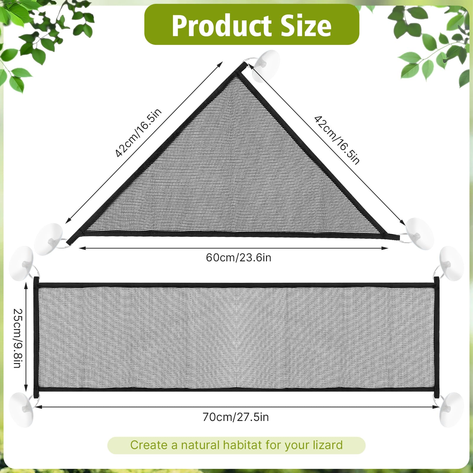 Lot de 2 grands hamacs en forme de dragon barbu (1 rectangle + 1 triangle), accessoires pour aquarium de reptiles avec ventouses puissantes, lit de salon pour lézards, serpents, geckos et petits