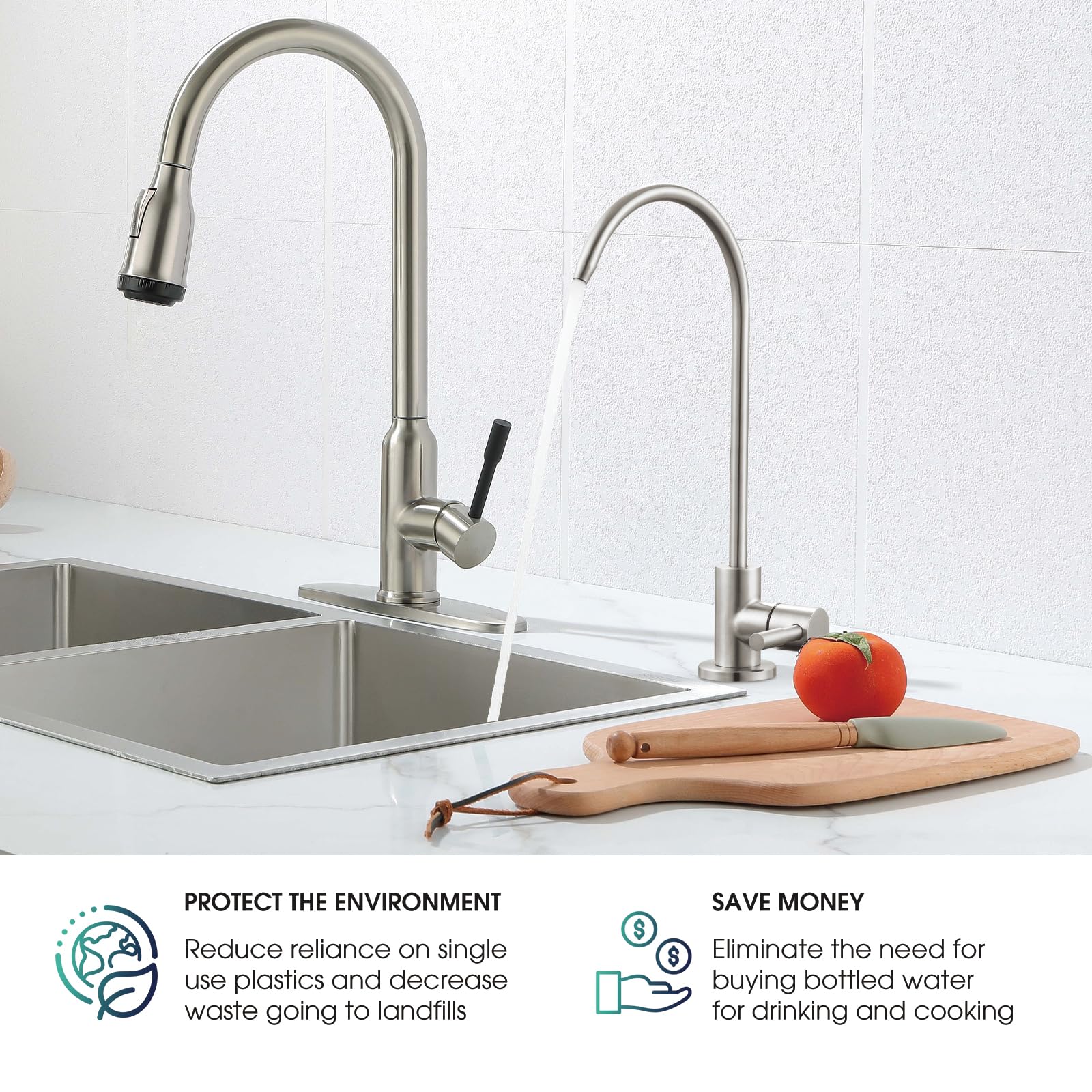 Grifo de agua potable de níquel cepillado SUS304 de acero inoxidable para cocina, grifo de filtro de agua de ósmosis inversa sin plomo