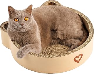 CASALOBA Cat Basket for Sleeping, Scratching and Playing, Durable Cat Scratching Board Made of Premium Corrugated Cardboard in Modern Cat Head Shape, 3-in-1 Cat Toy, Scratching Furniture and Sleeping product image
