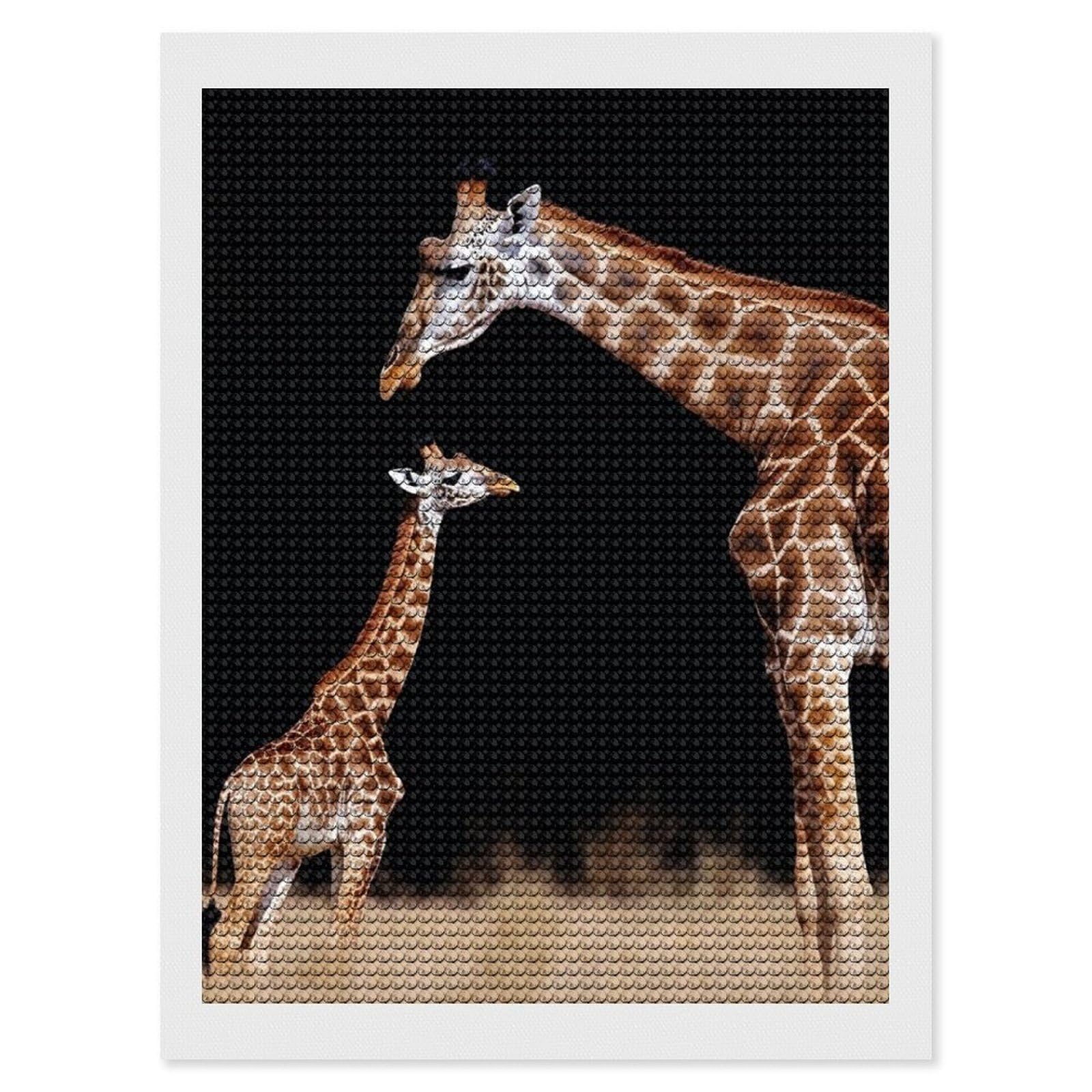 FodPand Diamond Art Kits for Adults, 5D Aurora Diamond Painting Kits for Beginners, Mother Baby Giraffe DIY Full Drill Dots Gem Art Paint Crafts for Home Wall Decor 12"x16"