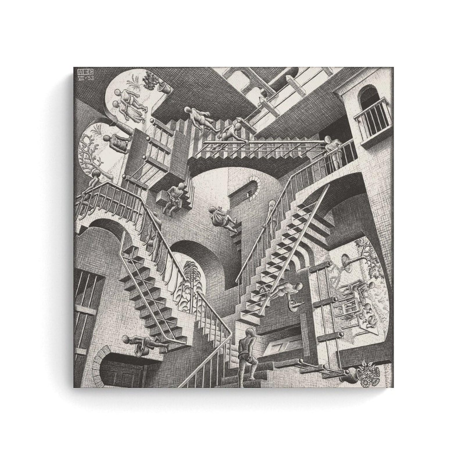Hajidema Unframe-Style M. C. Escher Art Poster Relativity Wall Art Scroll Canvas Painting Picture Living Room Decor Home 12X12inch(30X30cm)