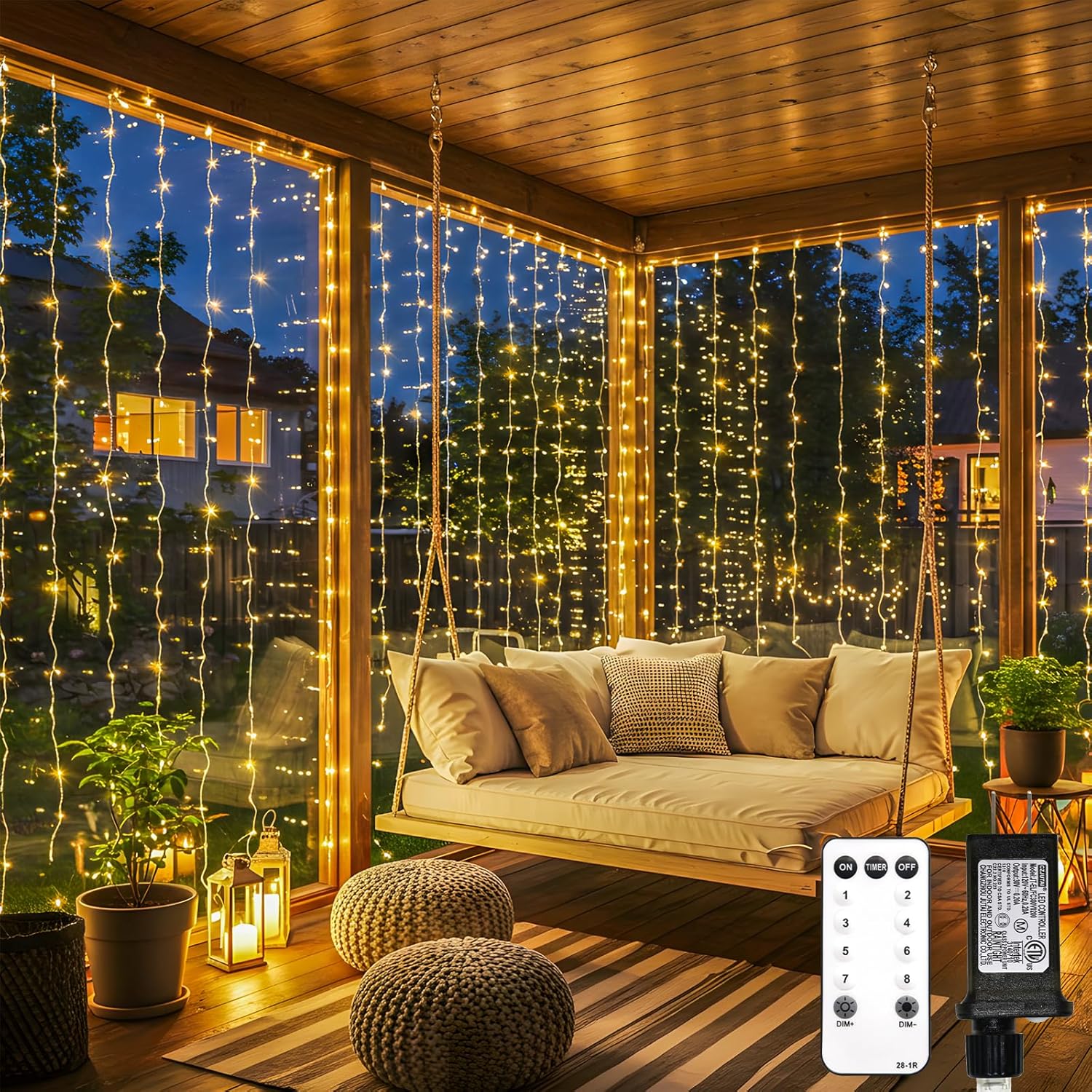 suddus 900 LED Christmas String Lights Outdoor, 9.8x29.5ft Curtain Lights Plug in with Remote,Wall Hanging Lights for Christmas,Dorm,Wall,Window,Wedding,Party,Birthday Decor,Warm White