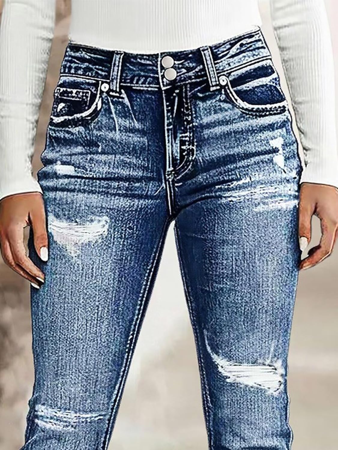 Flamingals Bootcut Jeans for Women Trendy Mid Rise Dual Button Wash Ripped Stretchy Western Denim Jeans - Image 4