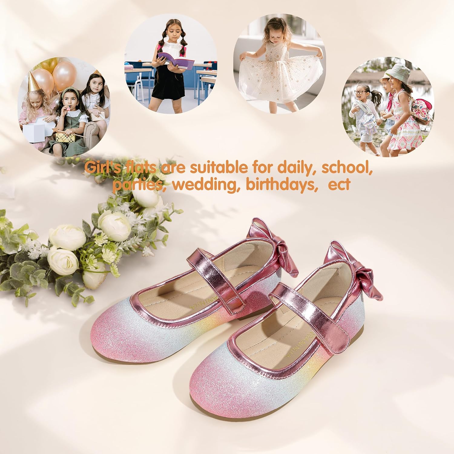 PANDANINJIA Toddler/Little Kid Girl's Angela Dress Mary Jane Ballet Flats Bow Flower Girl Wedding Party Ballerina Flat Shoes
