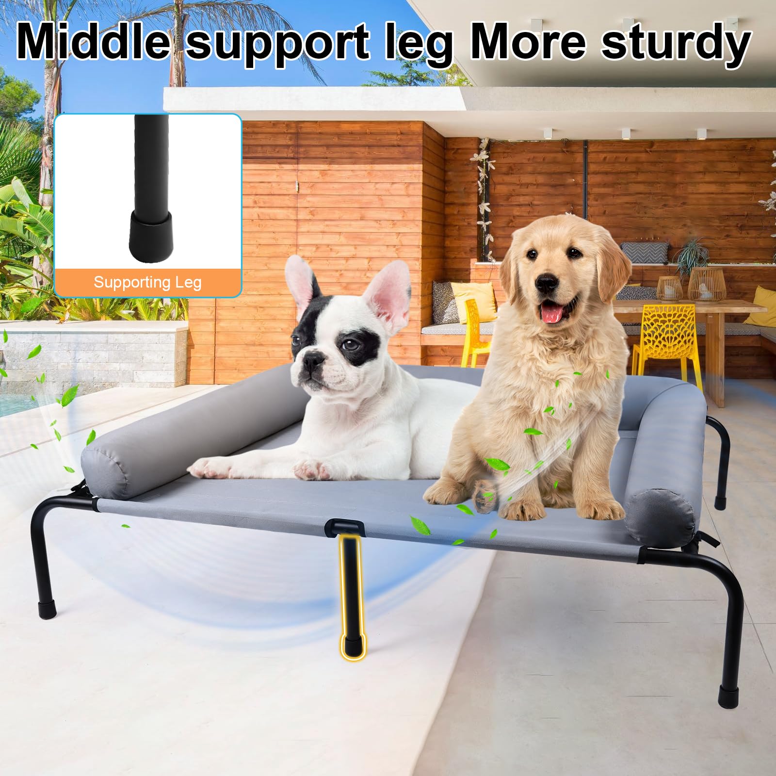 Large Elevated Dog Bed with Pillows, Outdoor Cooling Raised Pet Bed with Bolster, Indestructible Chew Proof Dog Cot with Breathable Teslin Mesh, Washable Durable Dogs Hammock for Large Indoor(XL) - image 4
