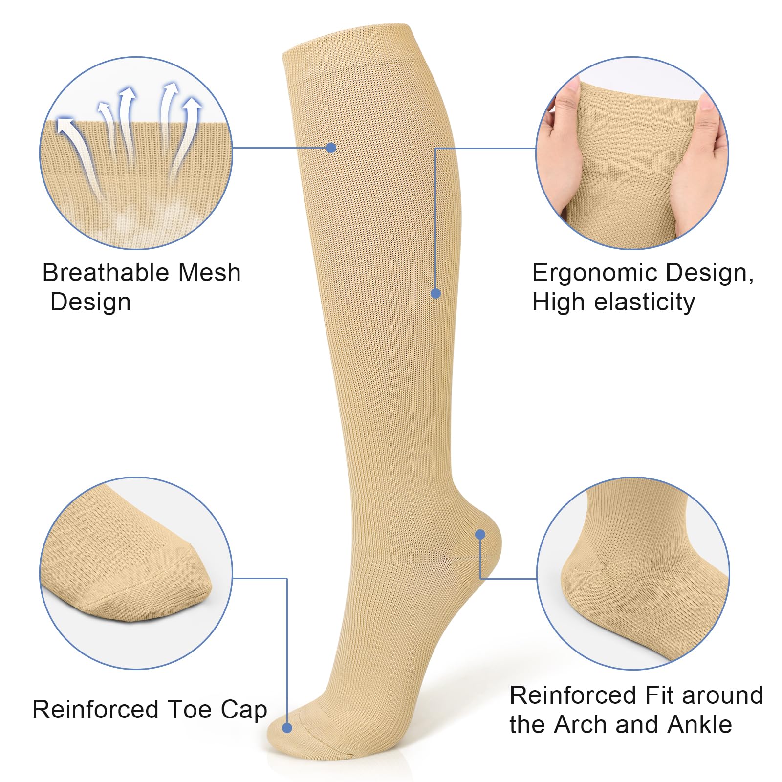 YLK 3 Paia Calze a Compressione Graduata per Donne e Uomo, Potenziano Circolazione, Recupero e Sport, 15-20mmHg, Sportive, Corsa, Giri in Bici, Gravidanza