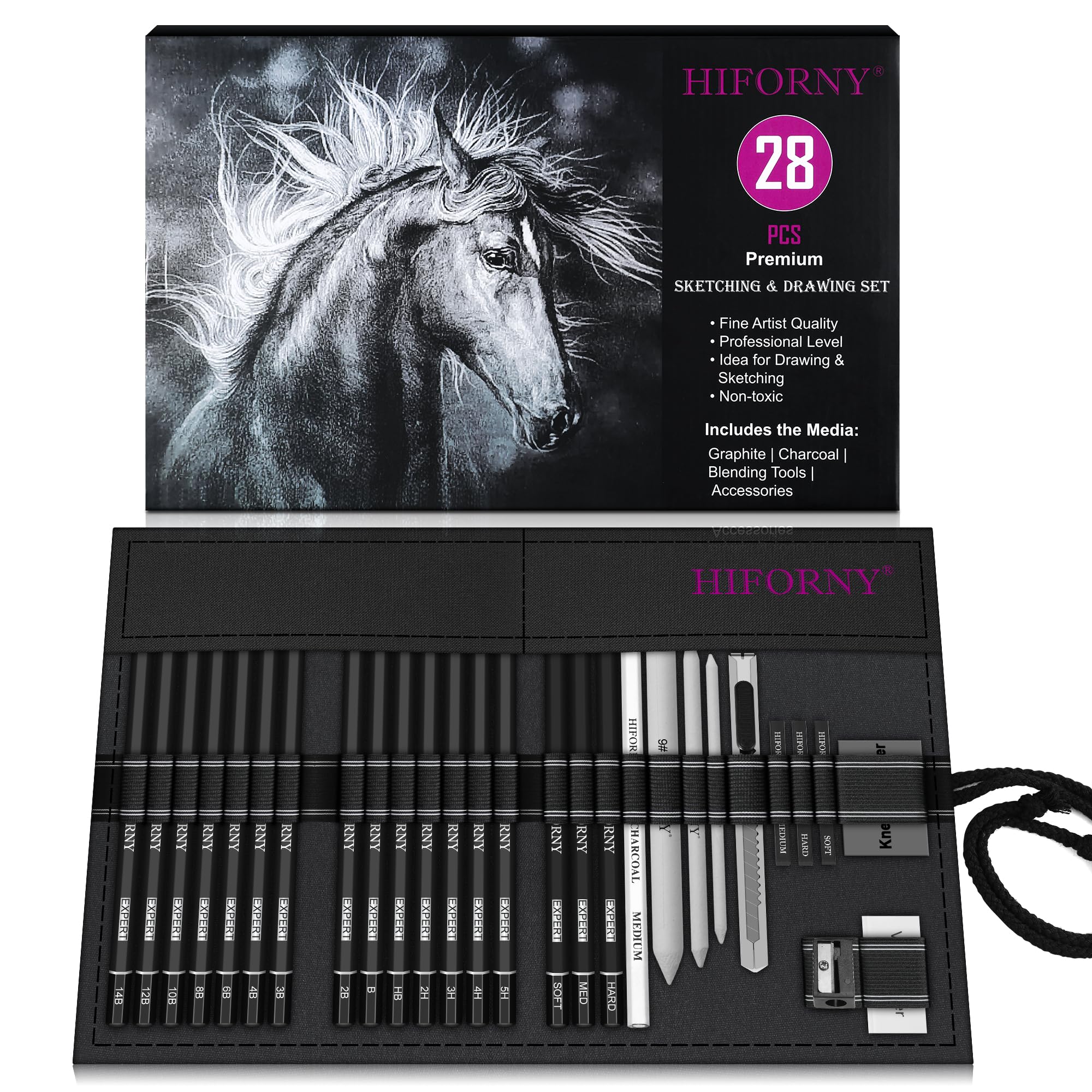 Matite A Carbone Professionale 12 Pezzi - Set Per Disegno, Schizzi E Arte Da The Home Fusion Company