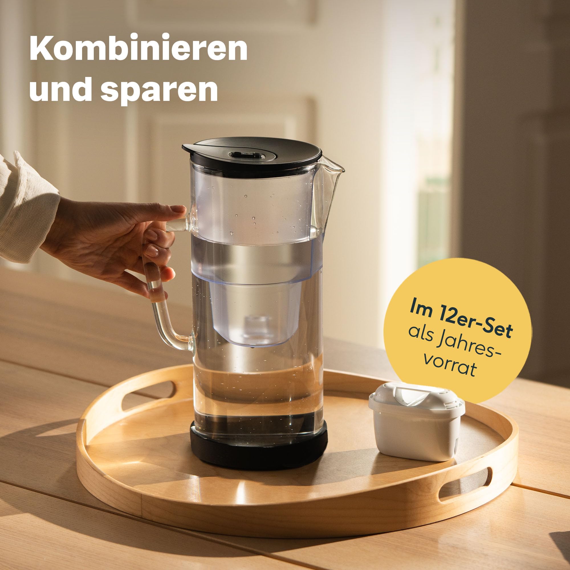SILBERTHAL Wasserfilter Glas Karaffe 2,7 Liter - Kompatibel mit Maxtra+ - Reduziert Kalk und Chlor im Trinkwasser