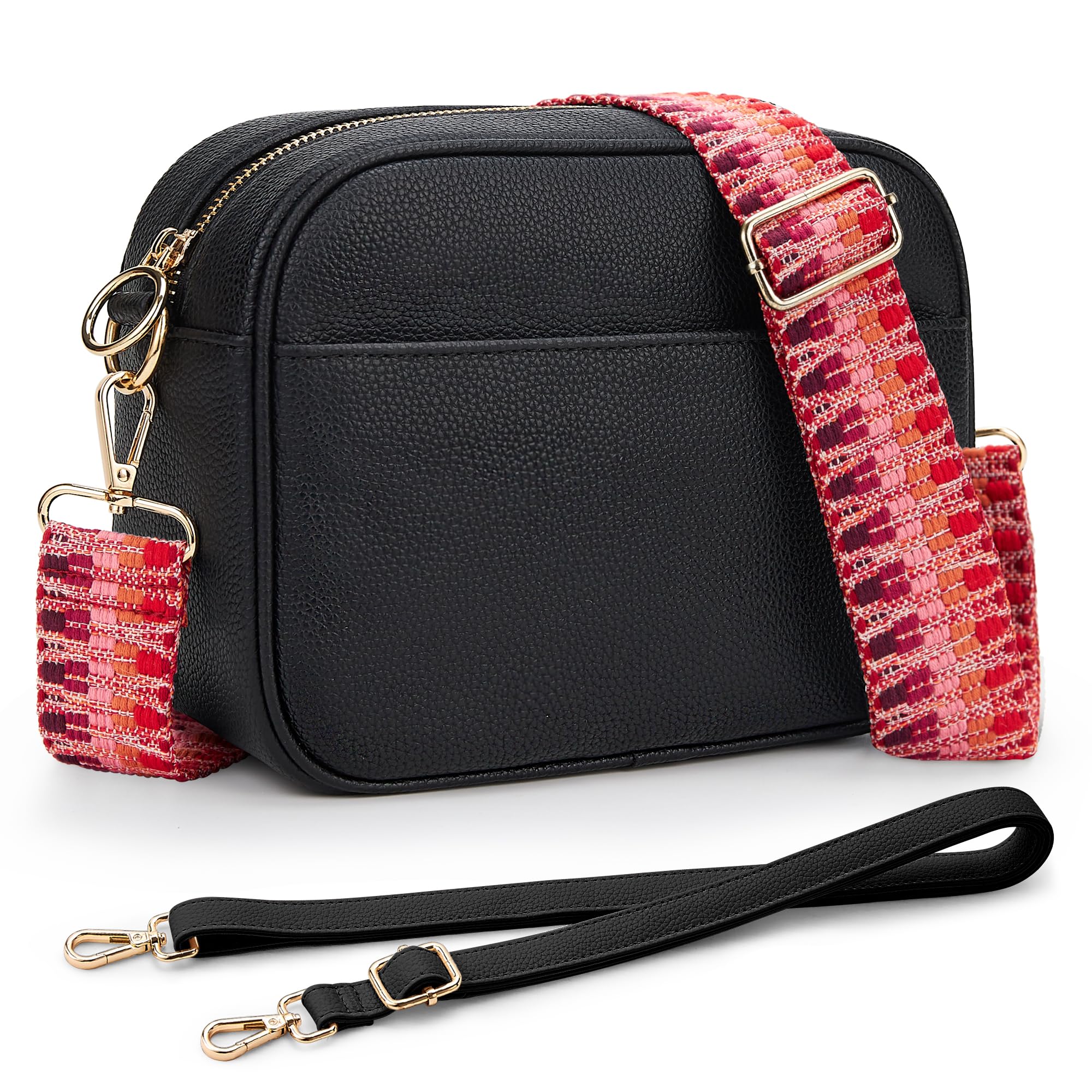 KALIDI Damen Umhängetasche, stylisch Veganem Leder Breiter Gurt Crossbody Schultertasch mit 2 abnehmbarem Schultergurt für tägliches Arbeiten, Einkaufen, Verabredungen, Reisen