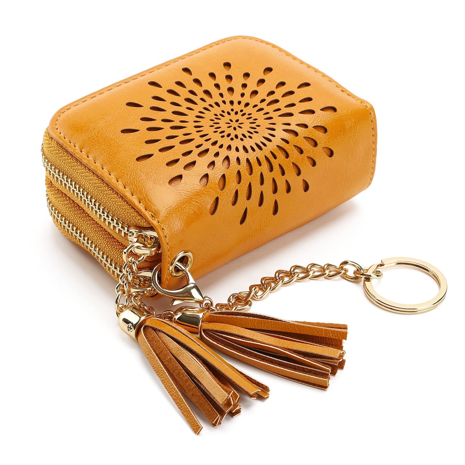 APHISON RFID Credit Card Holder Zipper Card Case Keychain Small Wallet for Women 1942-2 YELLOW