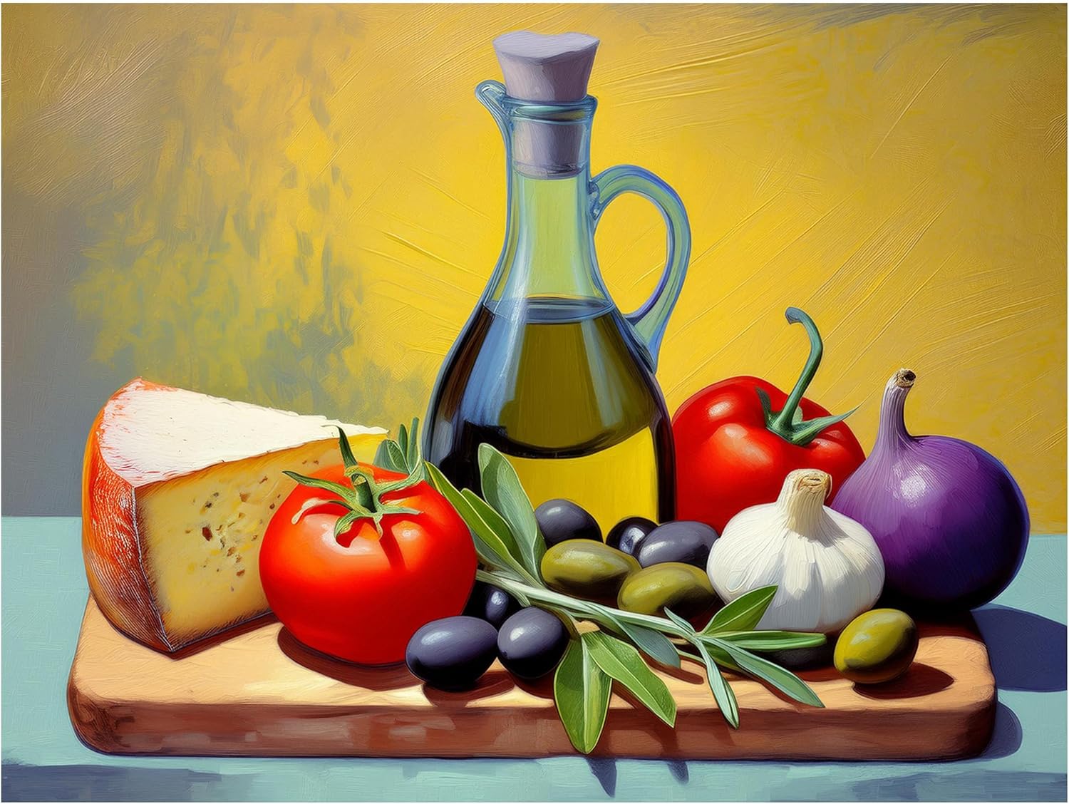 Mural Azulejo Bodegón Queso Aceite de Oliva Ajo Cocina Baño Pared Salpicadero - Imagen 2 de 16