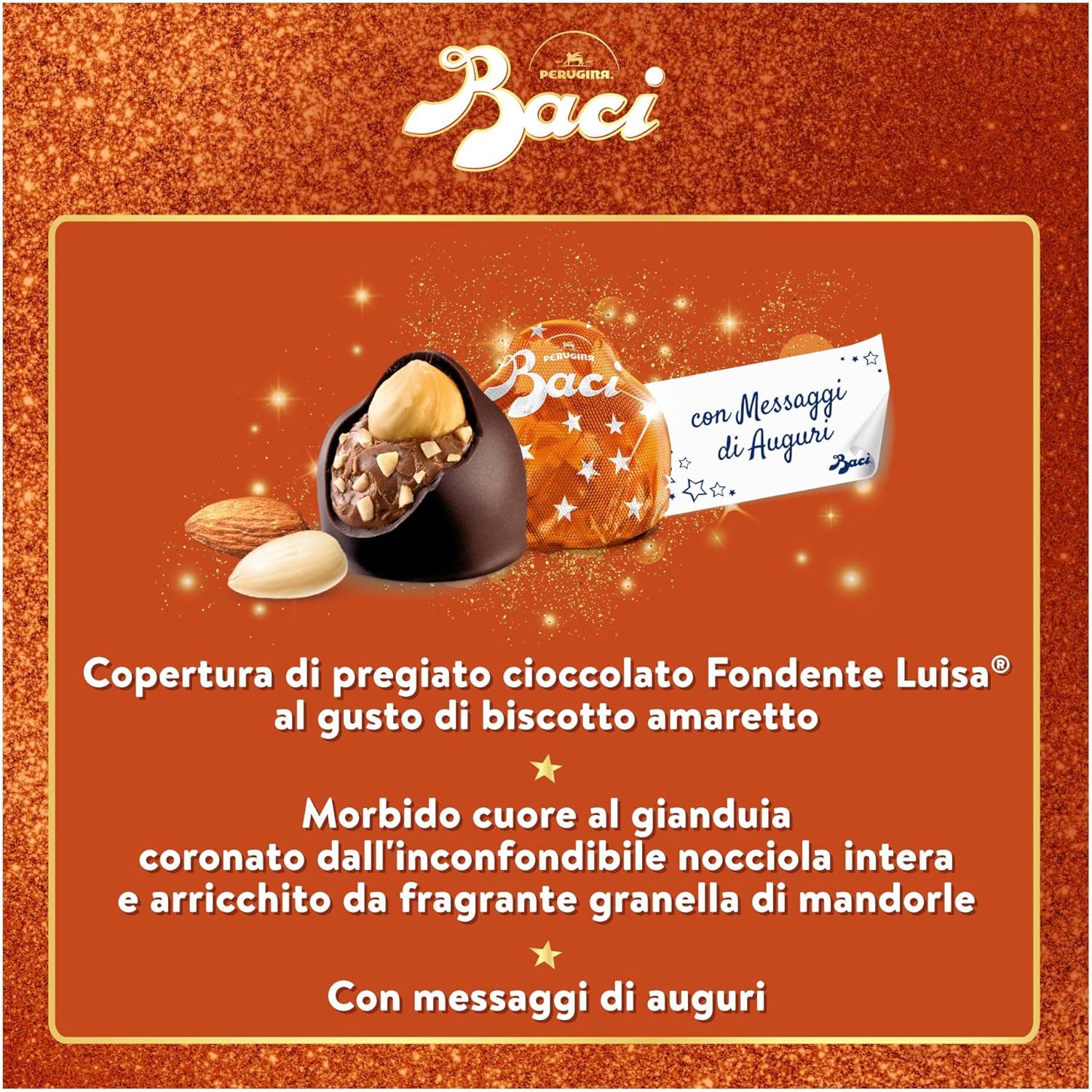 BACI PERUGINA Amaretto Cioccolatini Fondenti ripieni al Gianduia, Latta Regalo 250g - Immagine 3