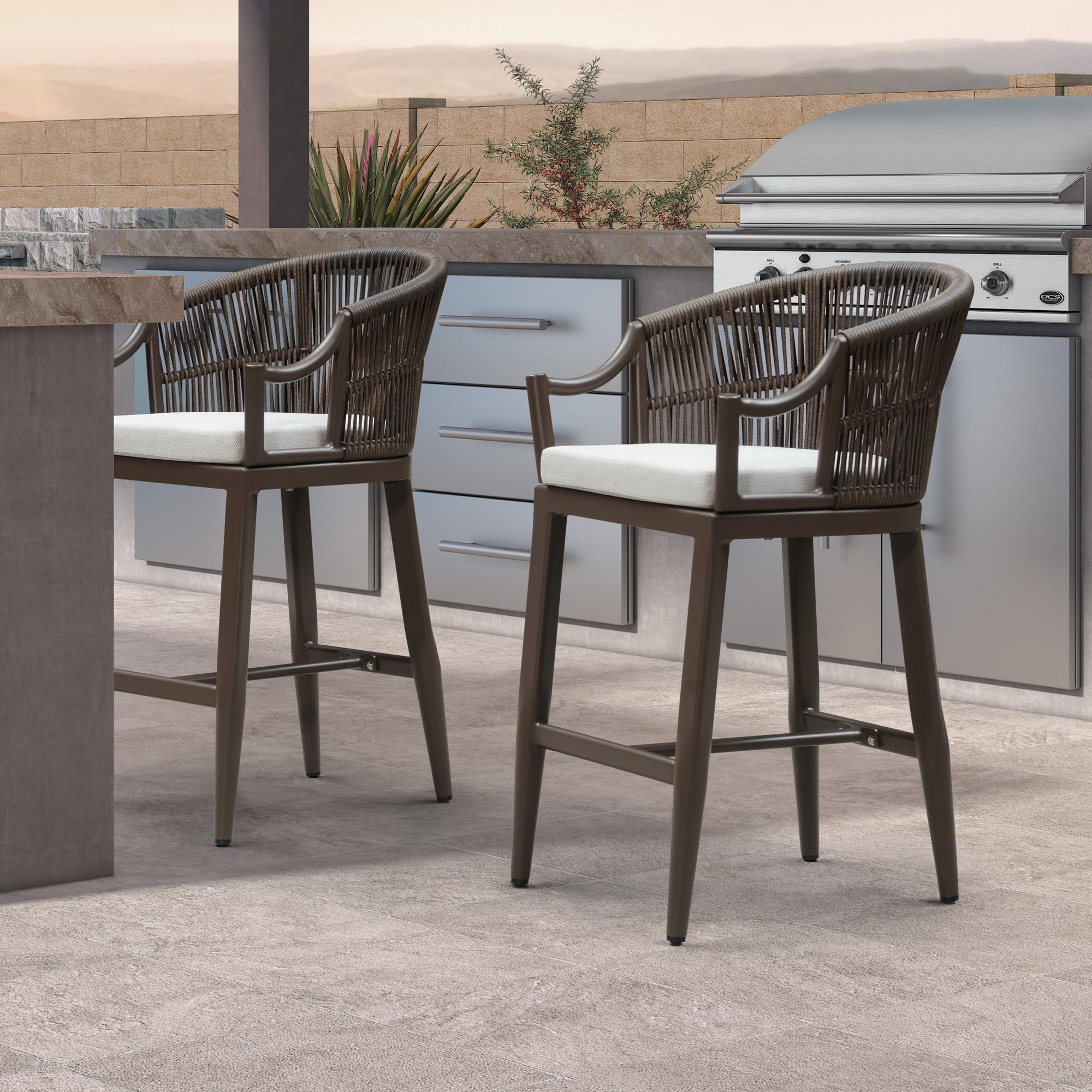 PURPLE LEAF Counter Height Patio Bar Stools Set of 2 Ergonomic Back, Coffee