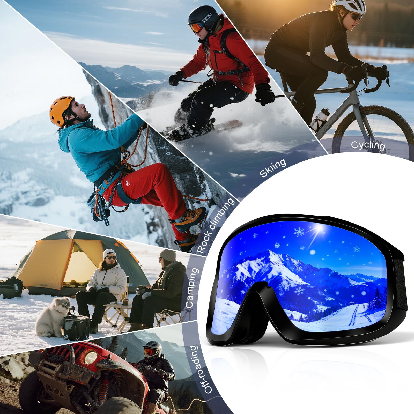 Napzy Gogle narciarskie dla dorosłych - UV400 przeciwmgielne gogle snowboardowe OTG dla mężczyzn i kobiet sprzęt narciarski jazda na nartach wycieczka obowiązkowa