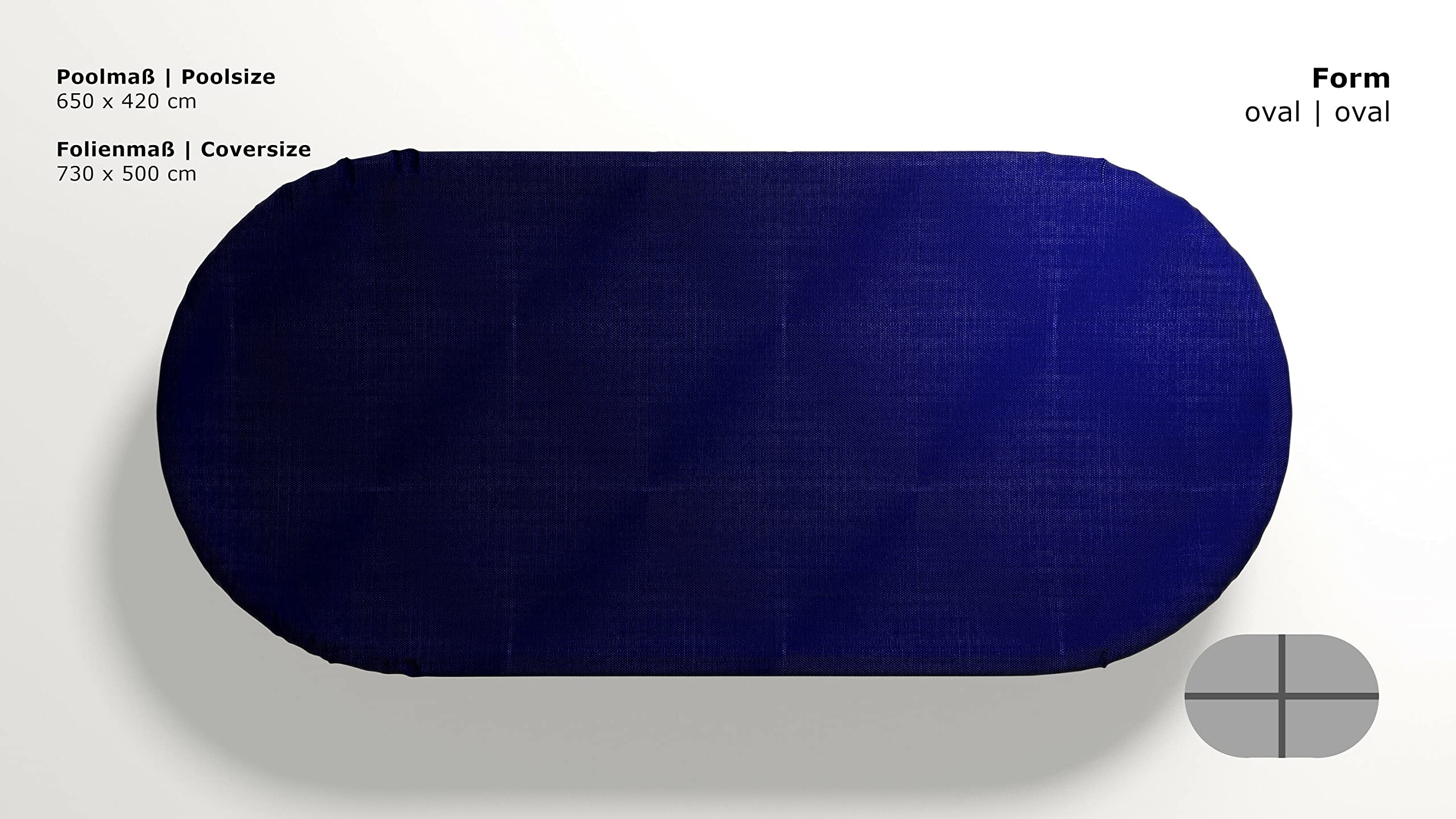 GRASEKAMP Qualität seit 1972 Abdeckplane für Pool oval 650x420cm Royalblau Planenmaß 730x500cm Sommer Winter