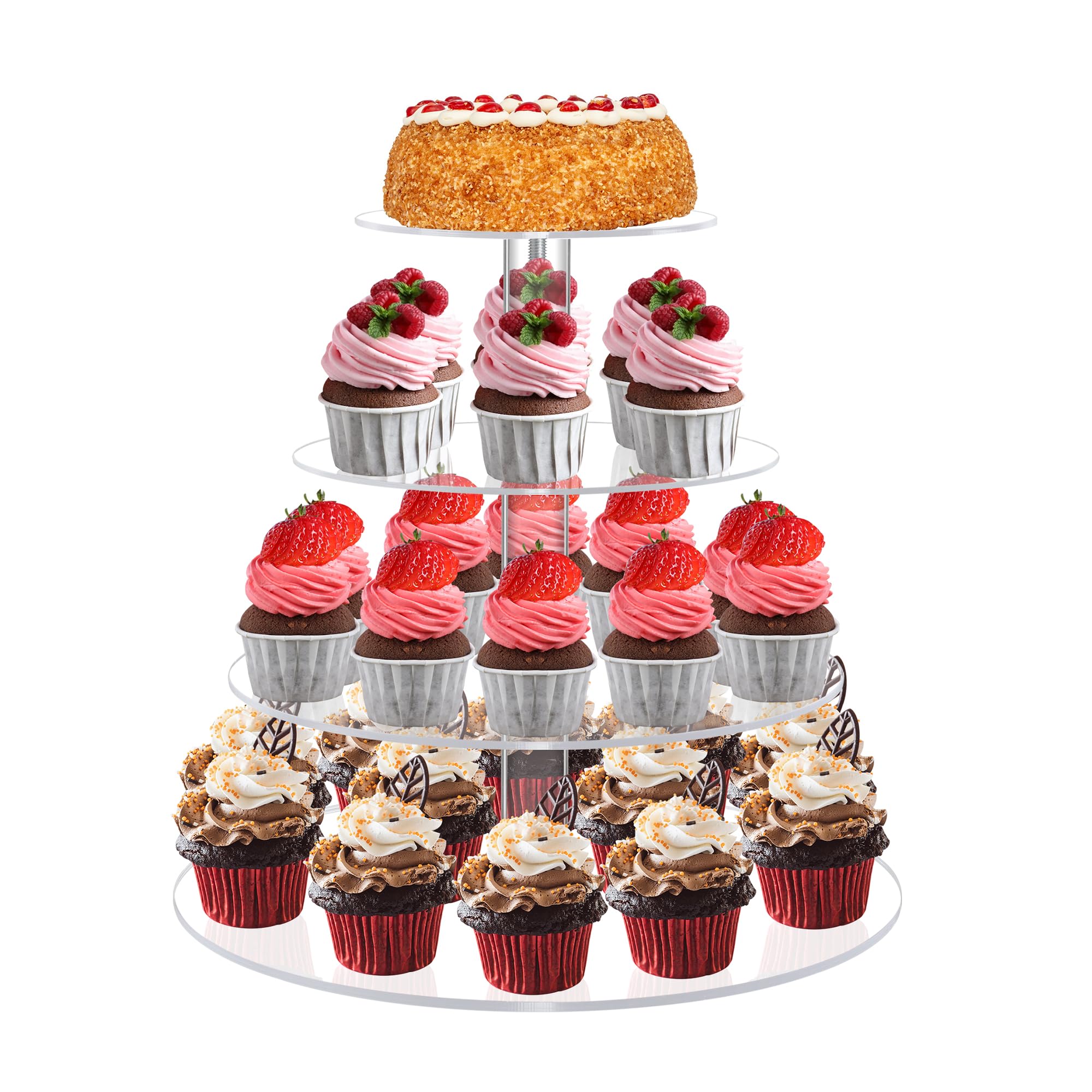Cupcake Stand, 4 Tier Cupcake Stands for 38 Cupcakes, Round Acrylic Dessert Table Display, Clear Cupcake Tower Holder Display for Birthday, Wedding, Baby Shower, Party