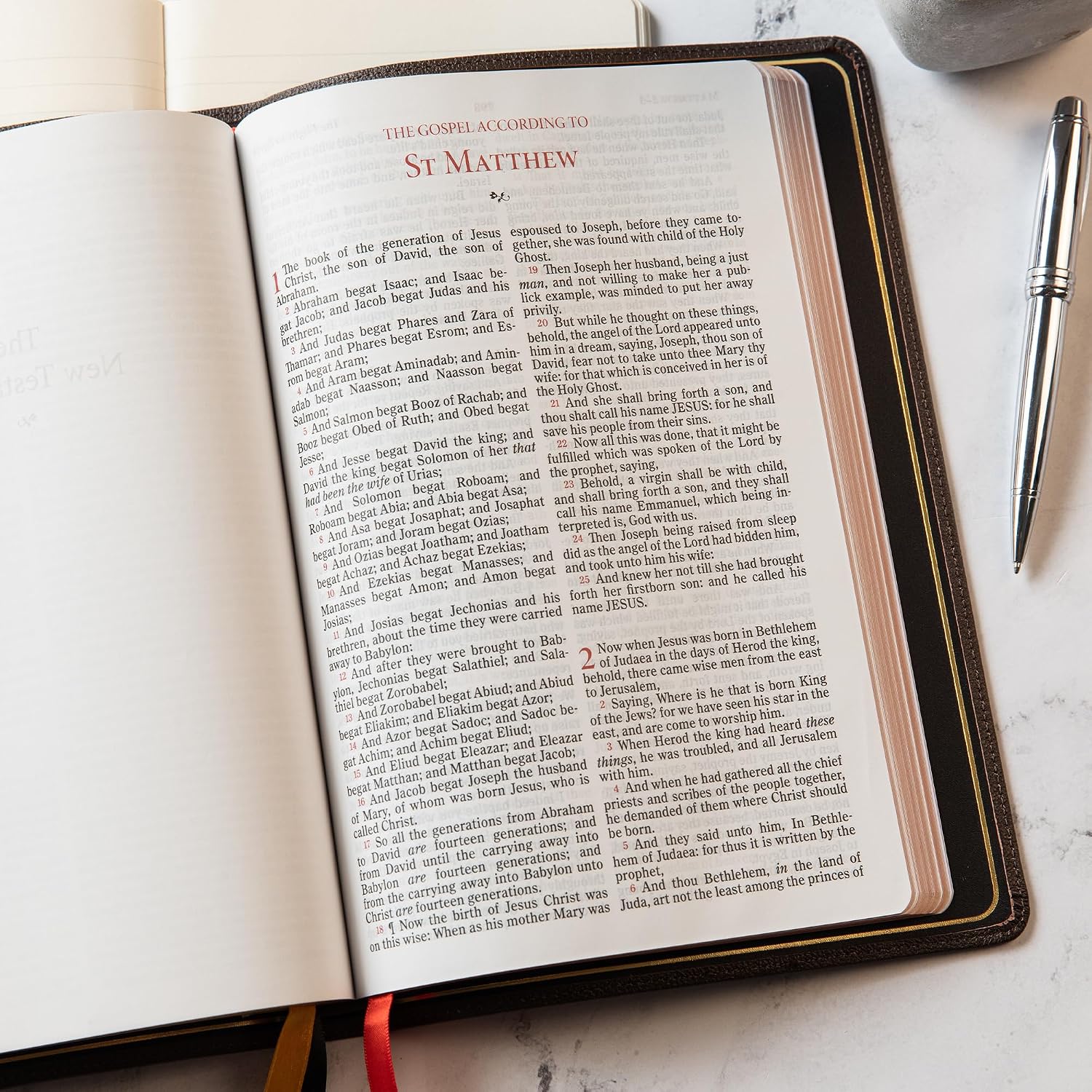 KJV Large Print Thinline Bible, Holman Handcrafted Collection, Brown Premium Goatskin, Red Letter, Pure Cambridge Text, Presentation Page, Full-Color Maps, Easy-to-Read Bible MCM Type