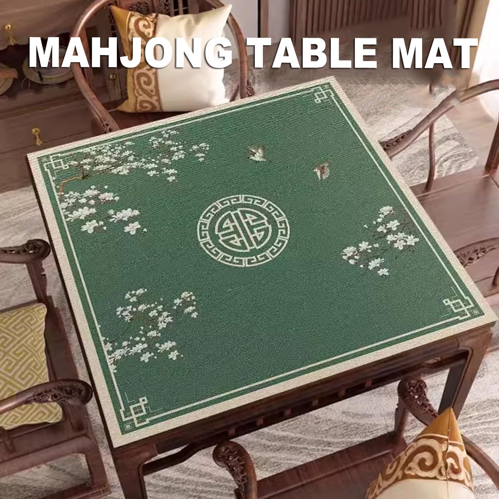 Mata do madżonga Zielona antypoślizgowa i redukująca hałas Mata do pokera Karciany obrus na stół Mata na stół do gry planszowej Kwadratowa Playmat (51,2 x 51,2 cala 130 x 130 cm)