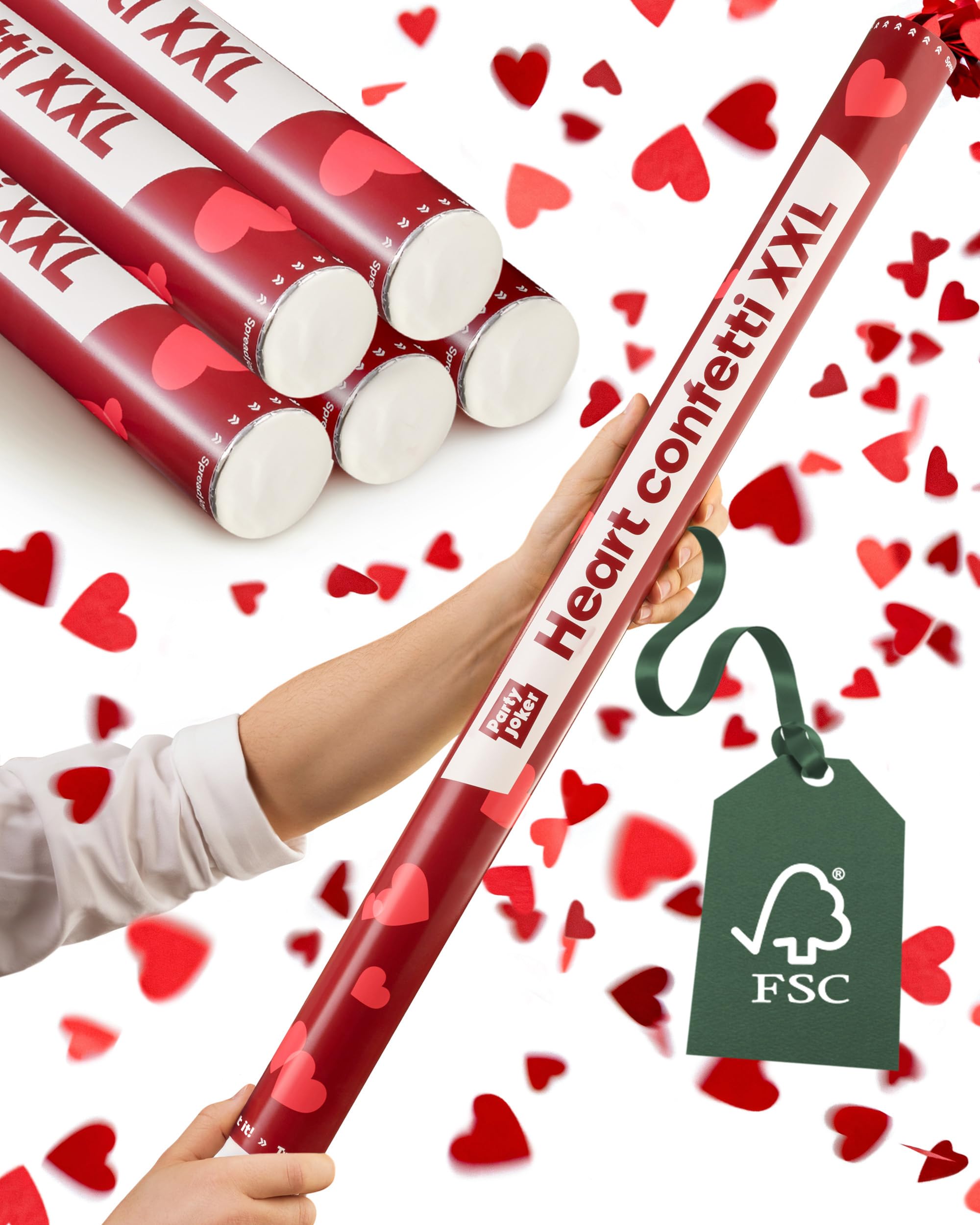 lot de 5 canons à confettis cœurs rouge