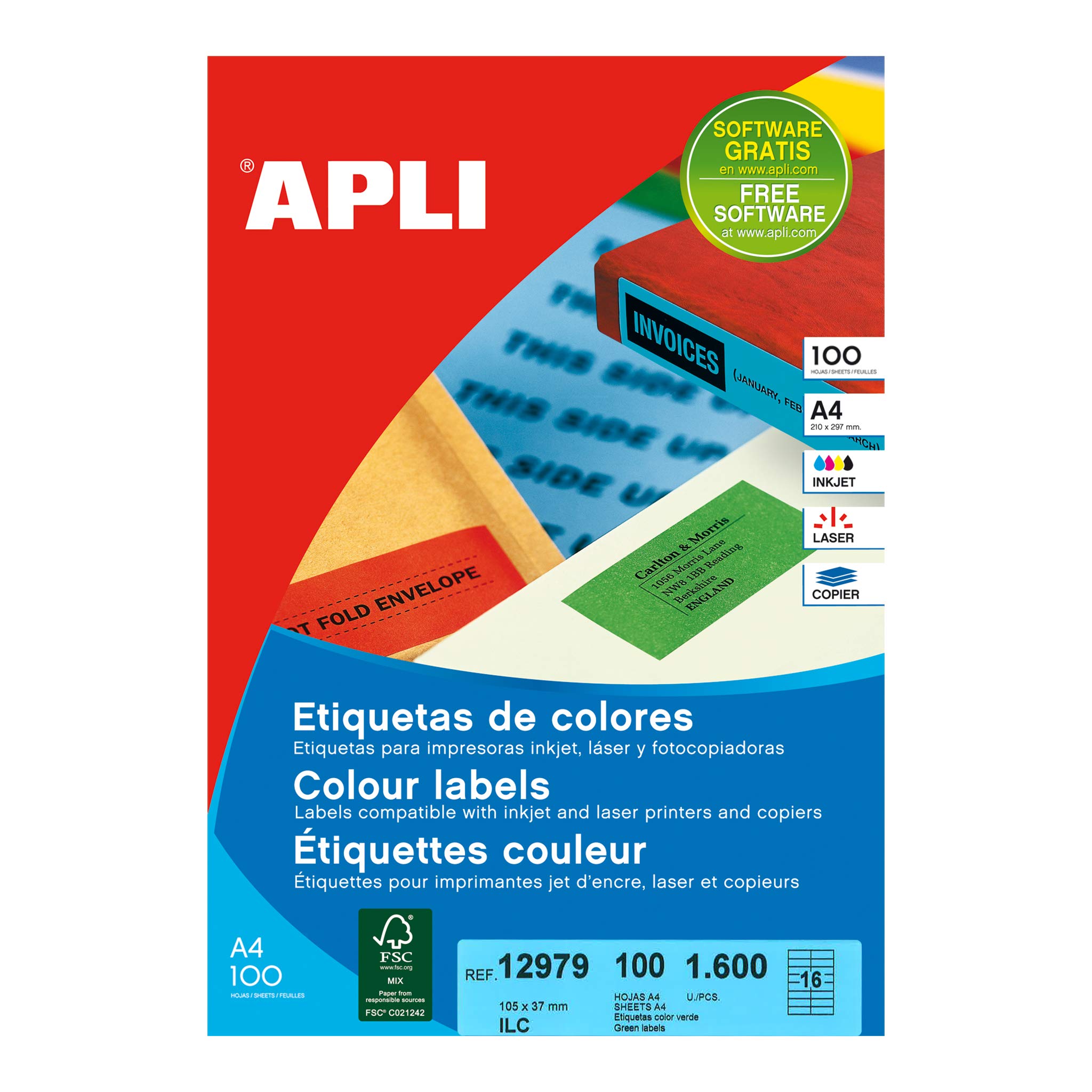 Apli APLI 12065 - Etichette bianche riciclate permanenti, 105 adesivi permanenti, 100 pezzi, colore: Verde