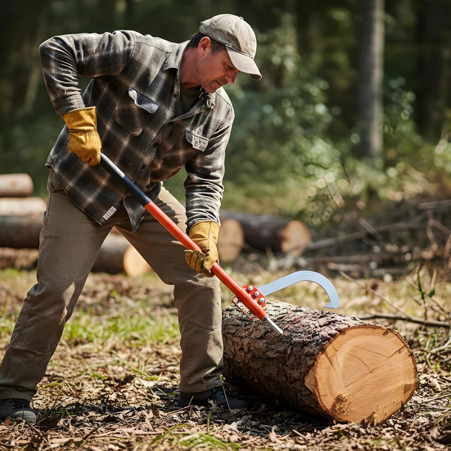 FEBTECH Log Peavey 48" - Carbon Steel Log Peavey Tool with Rubber Grip Handle & Fully Adjustable Hook - Log Peavey for Separating Stacked Firewood - Perfect Tool for Sawyers, Loggers & Wood Workers
