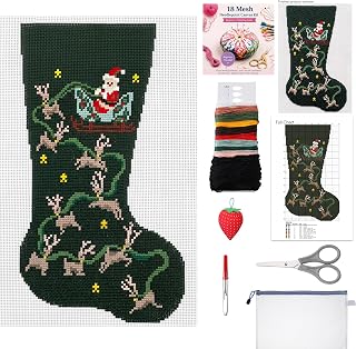 Janinka 21 Pcs Christmas Stocking Santa's 18 Mesh Needlepoint Canvas Kit