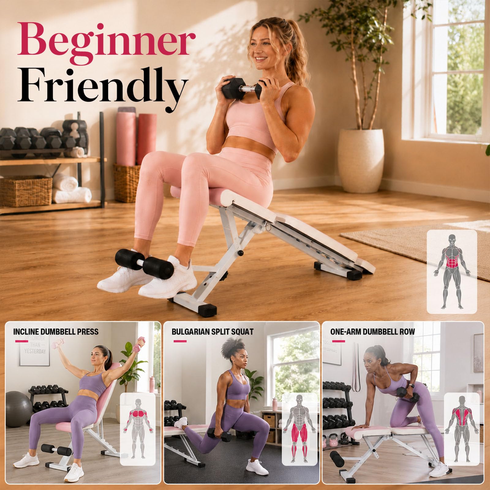 Adjustable Weight Bench, Foldable Workout Bench for Home Gym | Fast Folding & 7-Position Incline/Decline/Flat, Dumbbell Bench for Home Gym / Garage Gym, Strength Training Equipment