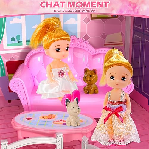 Miniatura 2 de Casa de muñecas para niñas, juguetes de 4 pisos, 10 habitaciones, casa de muñecas con 2 accesorios deslizantes de princesas, juego para niños