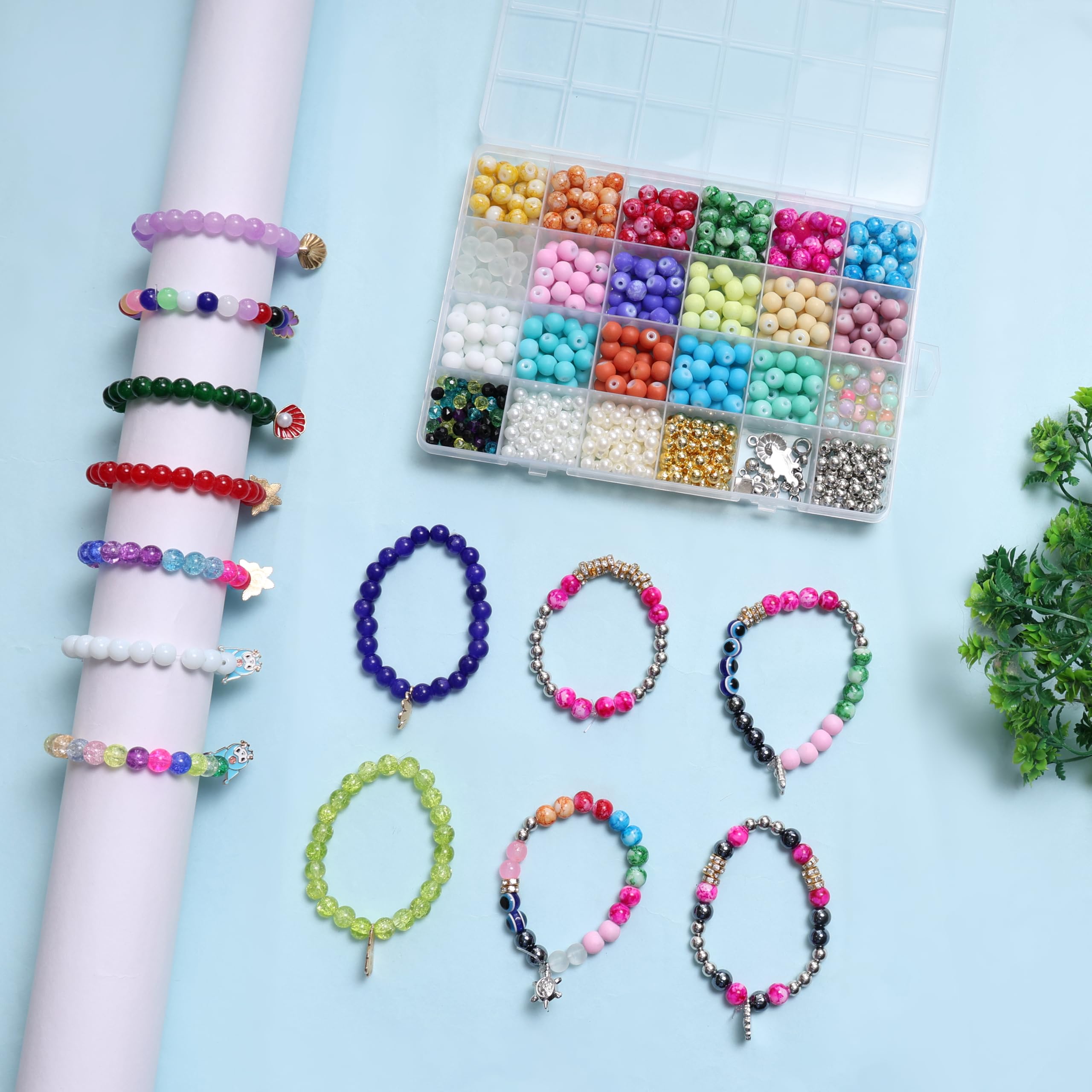 Ambitieux 48-Compartment Jewelry Making Kit with 8 Gold & 7 Silver Charms – Bead Set with Cutter & 2 Rolls of 0.7mm Elastic String (10m Each) – DIY Bracelet & Necklace Crafting Kit for girls birthday gift 2 3 4 5 6 7 8 9 - Image 2 thumbnail