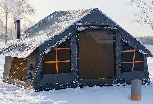 Miniatura 13 de Inflatable Tents for Camping with Stove Jack, 2/4/6/8 Person Easy Setup Blow Up Tents for 4 Seasons Waterproof Inflatable Camping Tent with Awning,