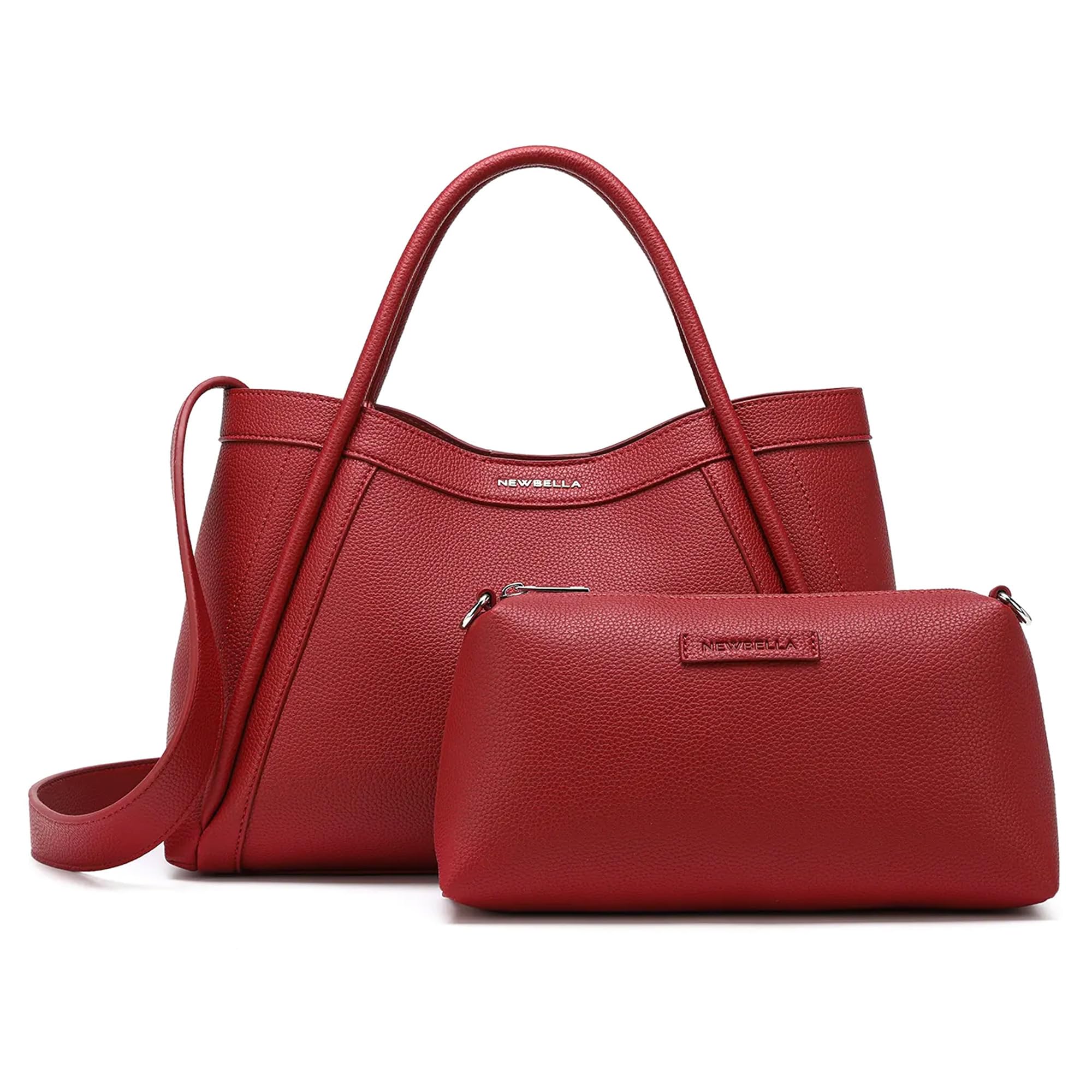 NEWBELLA Tote Bag for Women, Vegan Leather Crossbody Shoulder Bag, Top Handle Satchel Purse for Work, Travel, Daily Use (Burgundy-3, for 13 inch laptop)