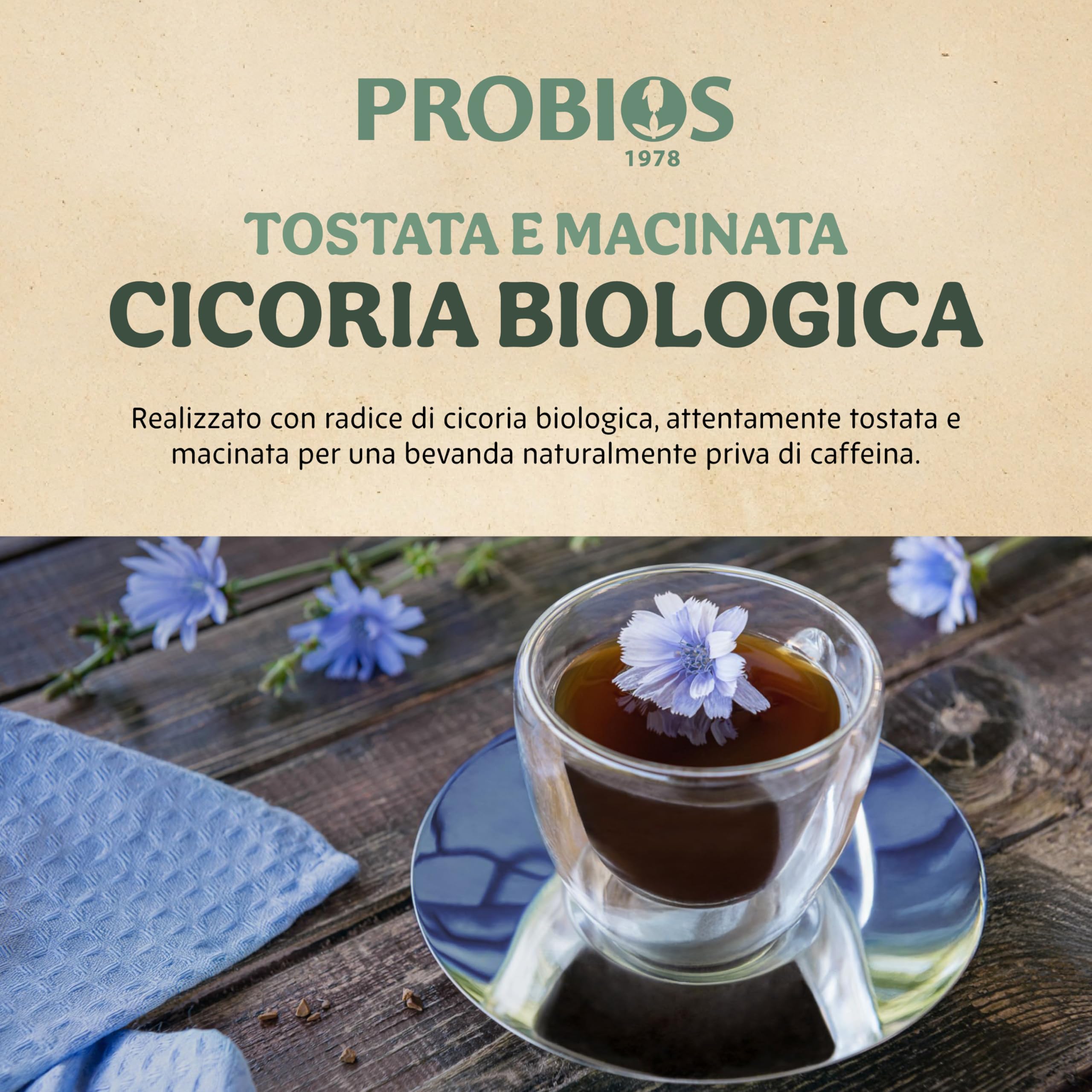 Probios - Chicorée Biologique, torréfiée et moulue en Italie. Cicoria tostata., Pack de 6 x 500g