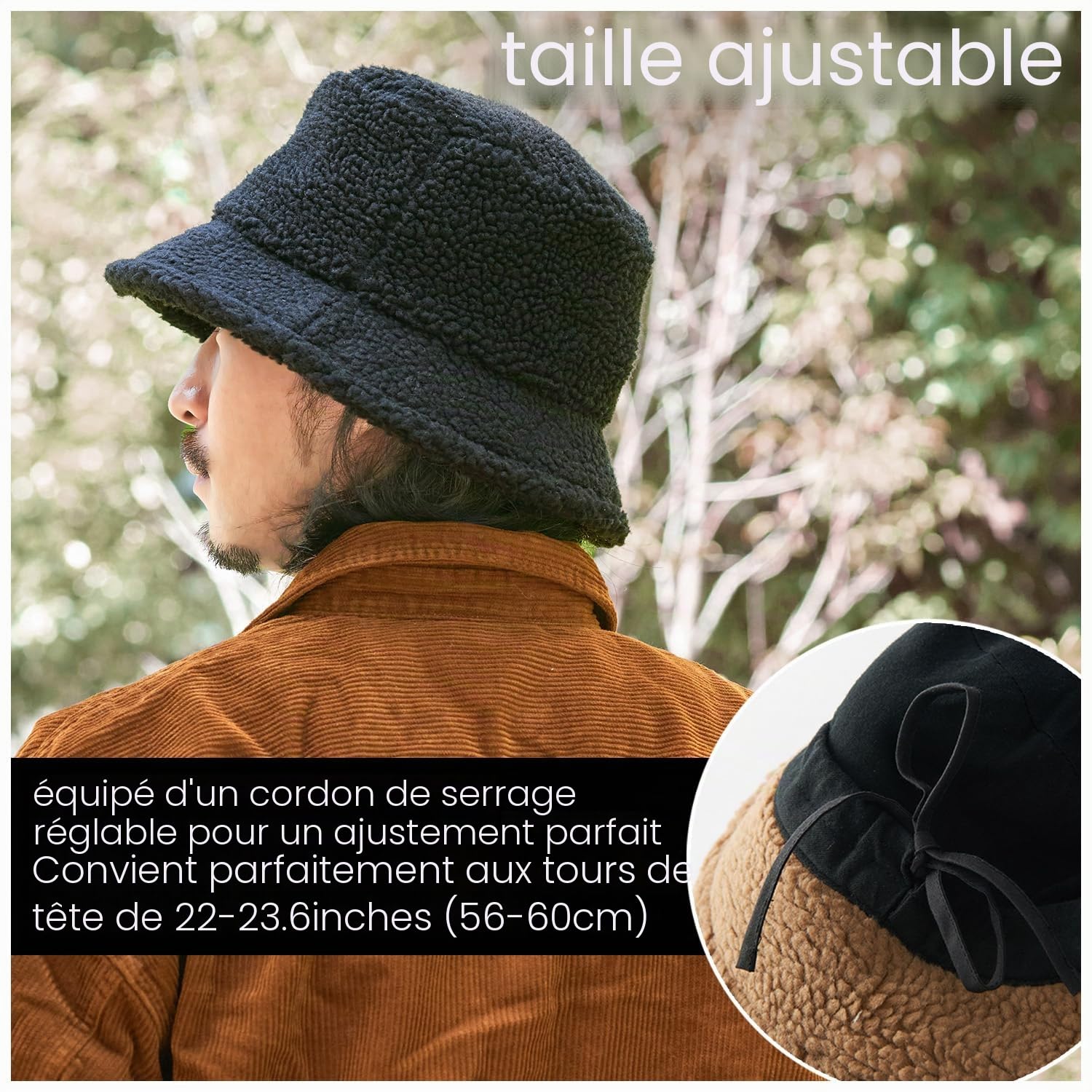 Bucket Hat Bob Homme Hiver - Chapeau Fourrure Femme en Peluche Teddy Chapeau De Pecheur Casquette Moumoute Chimio Coton Bio Faux Sherpa Chaud Pliable