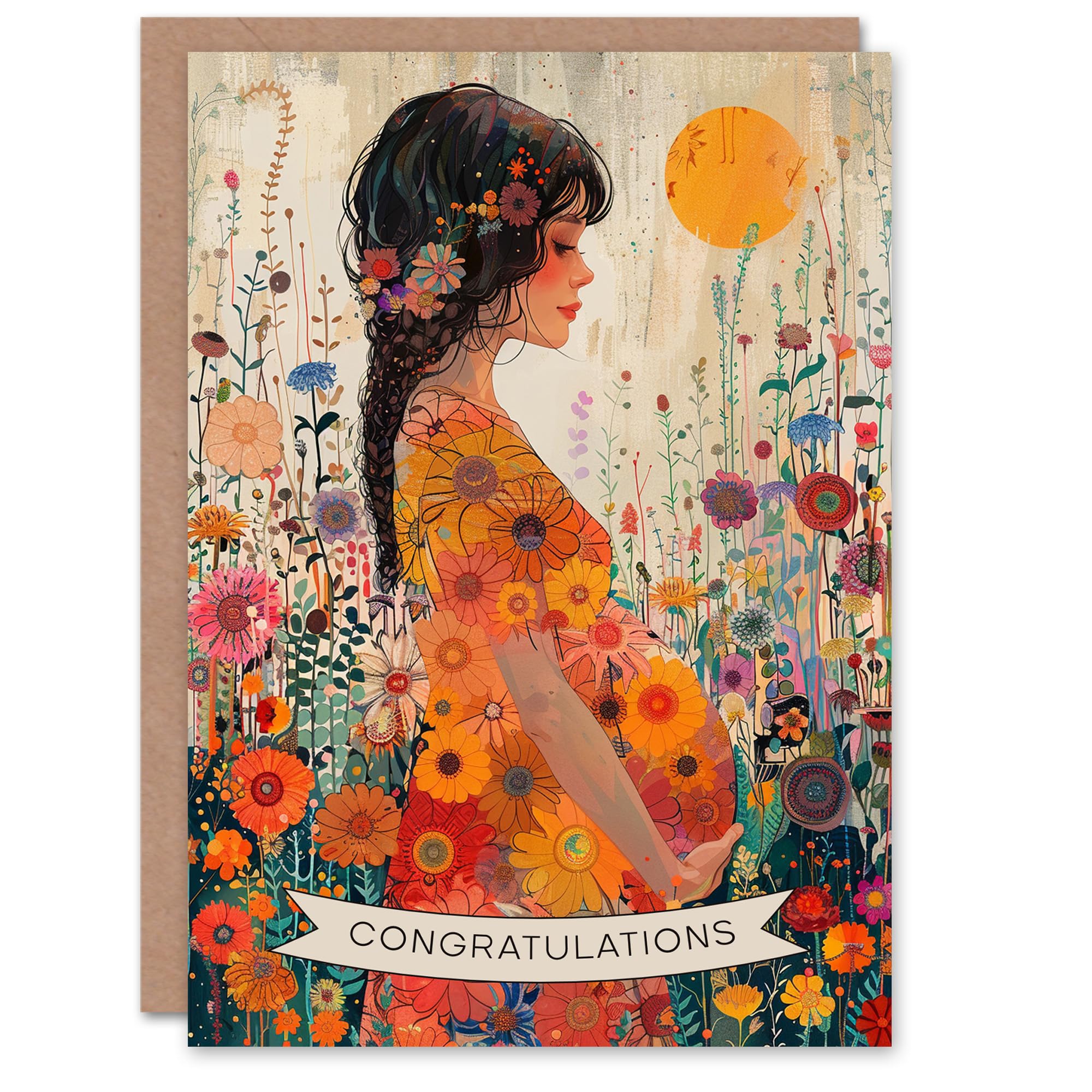 Artery8 New Baby Card Pregnant Woman Flowers Congratulations Mum to Be For Her Woman Wife Partner Girlfriend Daughter Sister Greeting Card