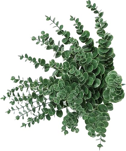 Miniatura 3 de 30 tallos de hojas de eucalipto artificiales, ramas de plástico falsas para decoración del hogar, ramo de boda, centros de mesa, centros de mesa,