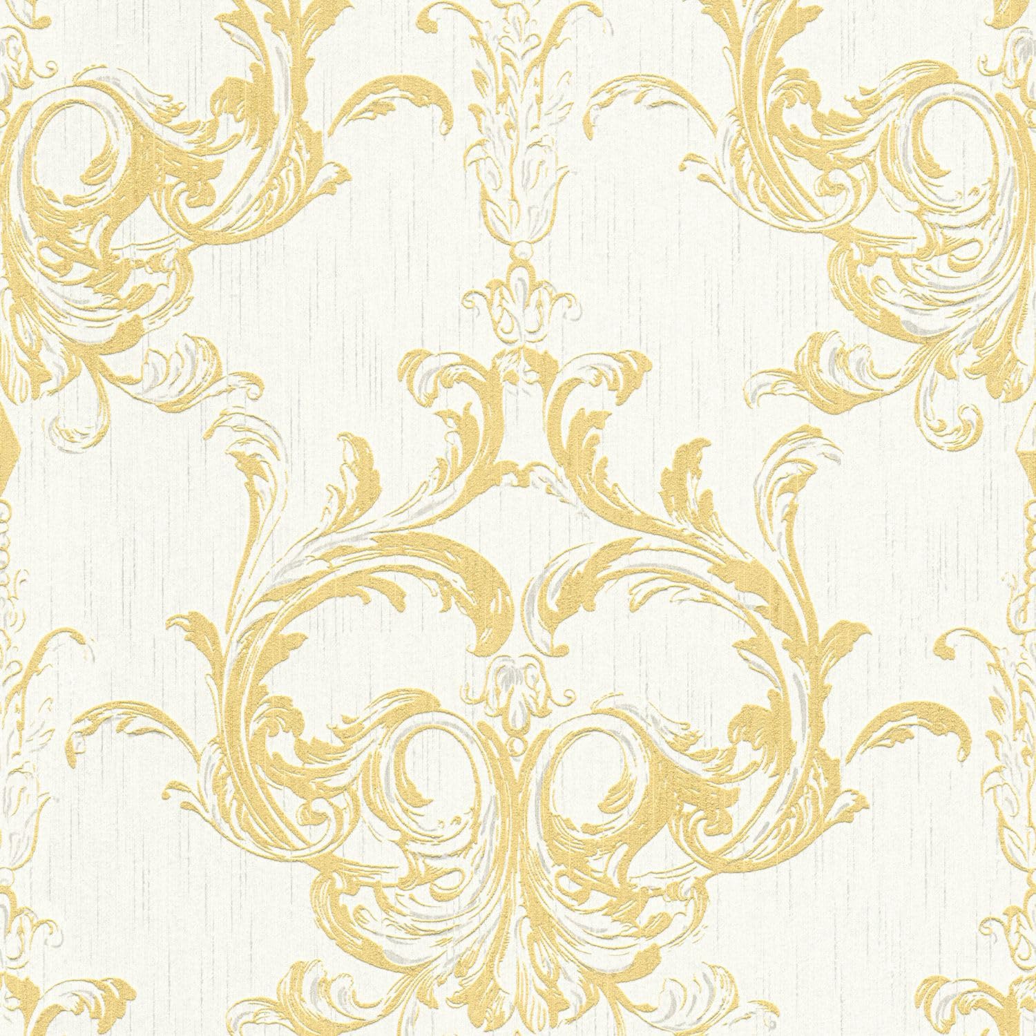 Papier peint textile jaune blanc Profhome 961965-GU rouleau de 5,33 m2